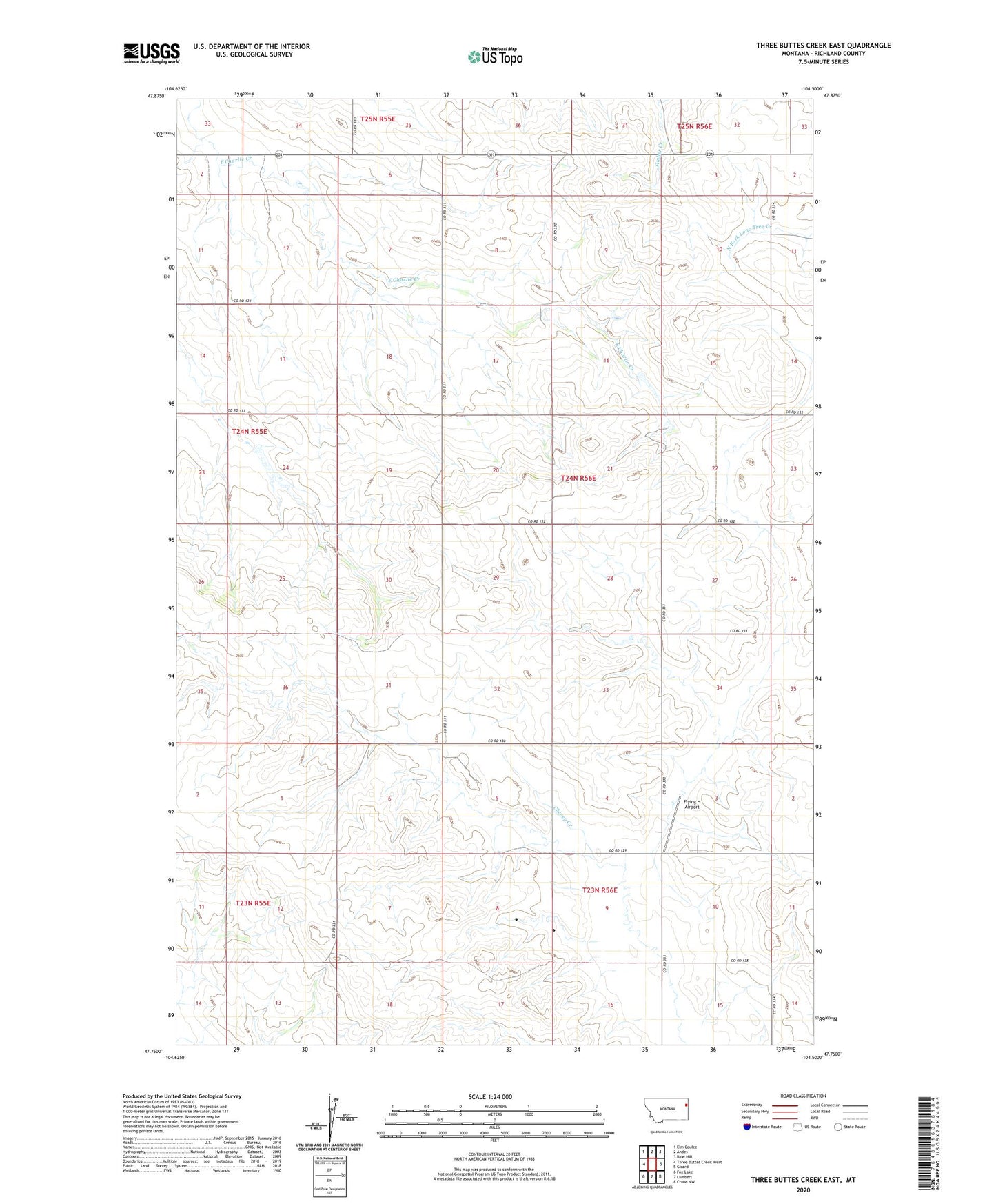 Three Buttes Creek East Montana US Topo Map Image