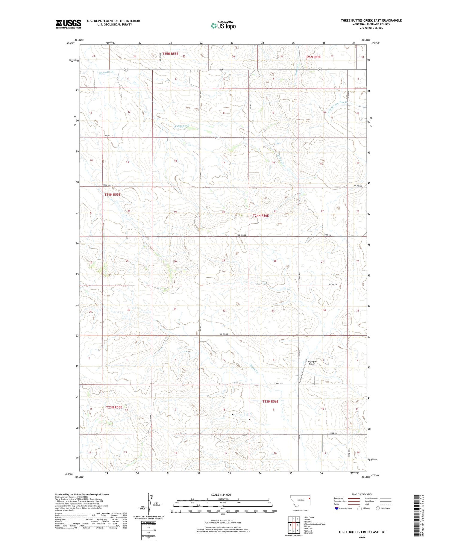 Three Buttes Creek East Montana US Topo Map Image