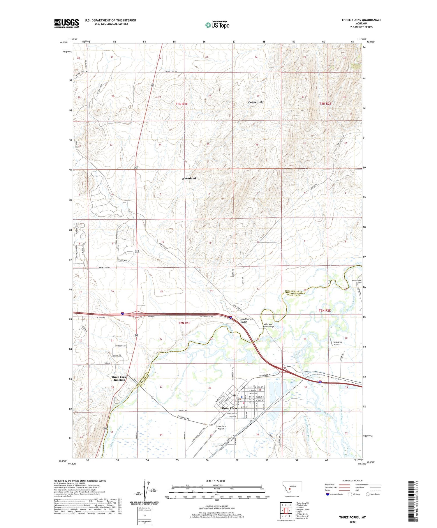 Three Forks Montana US Topo Map Image