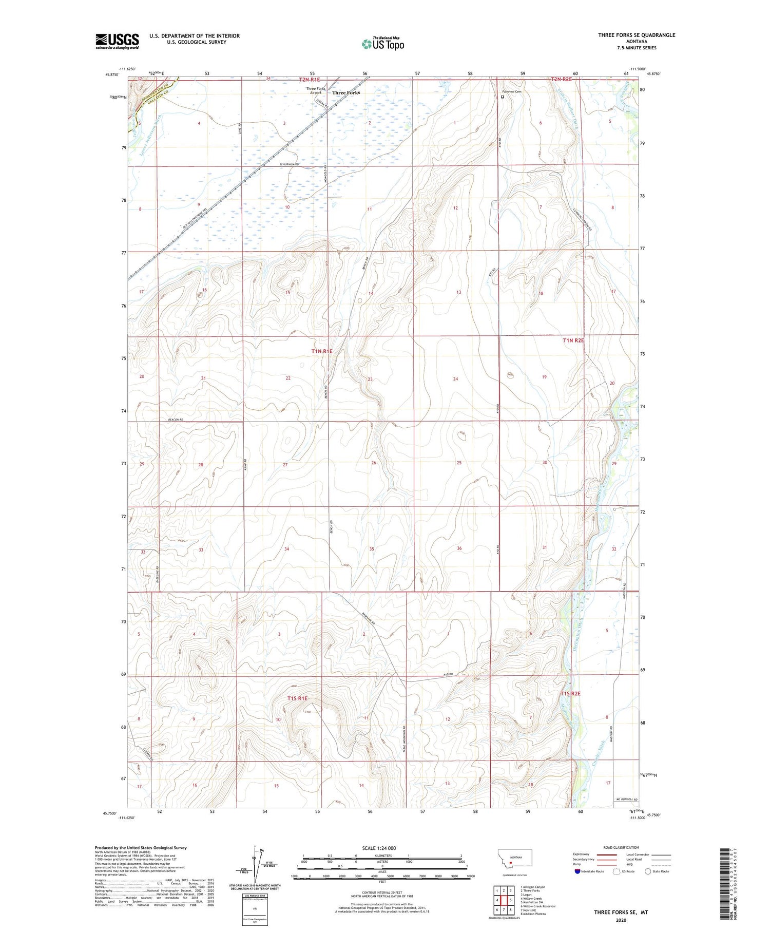Three Forks SE Montana US Topo Map Image