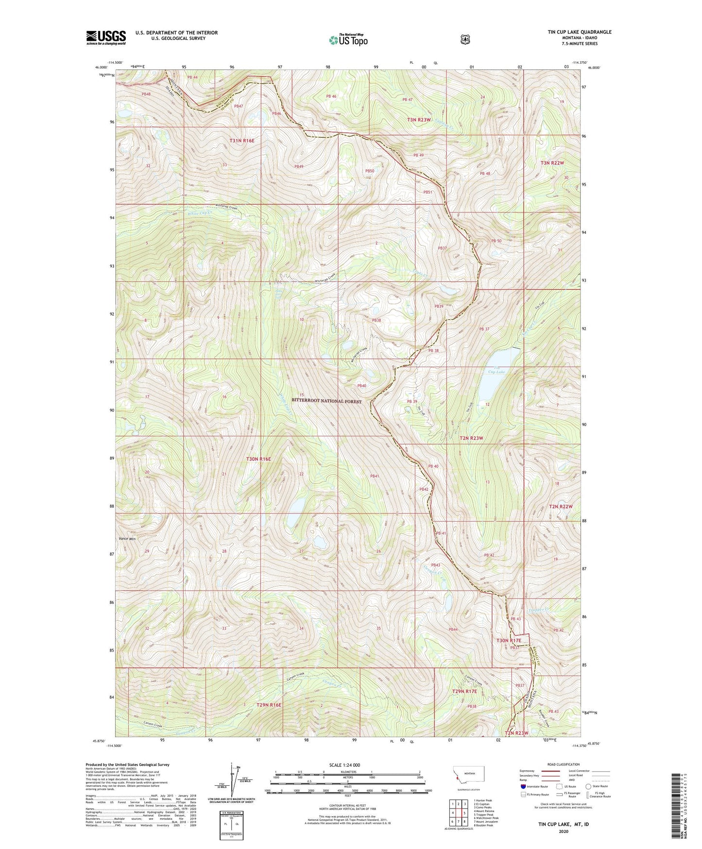 Tin Cup Lake Montana US Topo Map Image