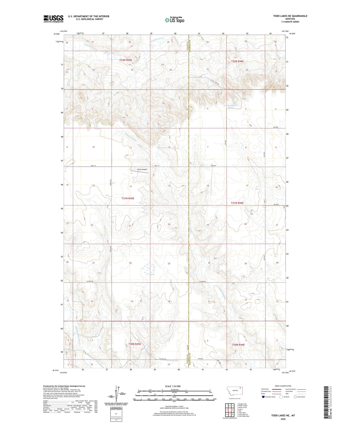 Todd Lakes NE Montana US Topo Map Image