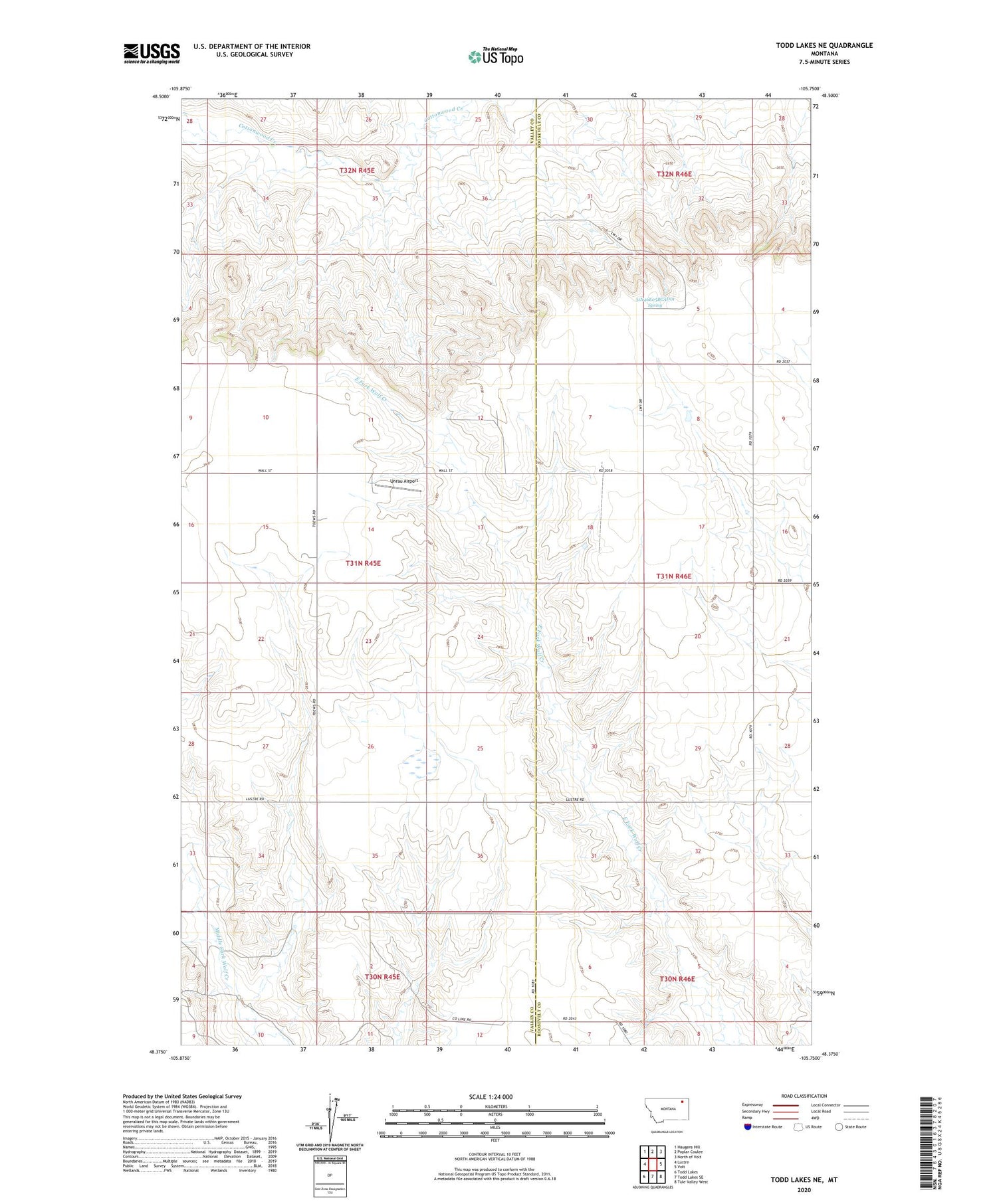 Todd Lakes NE Montana US Topo Map Image