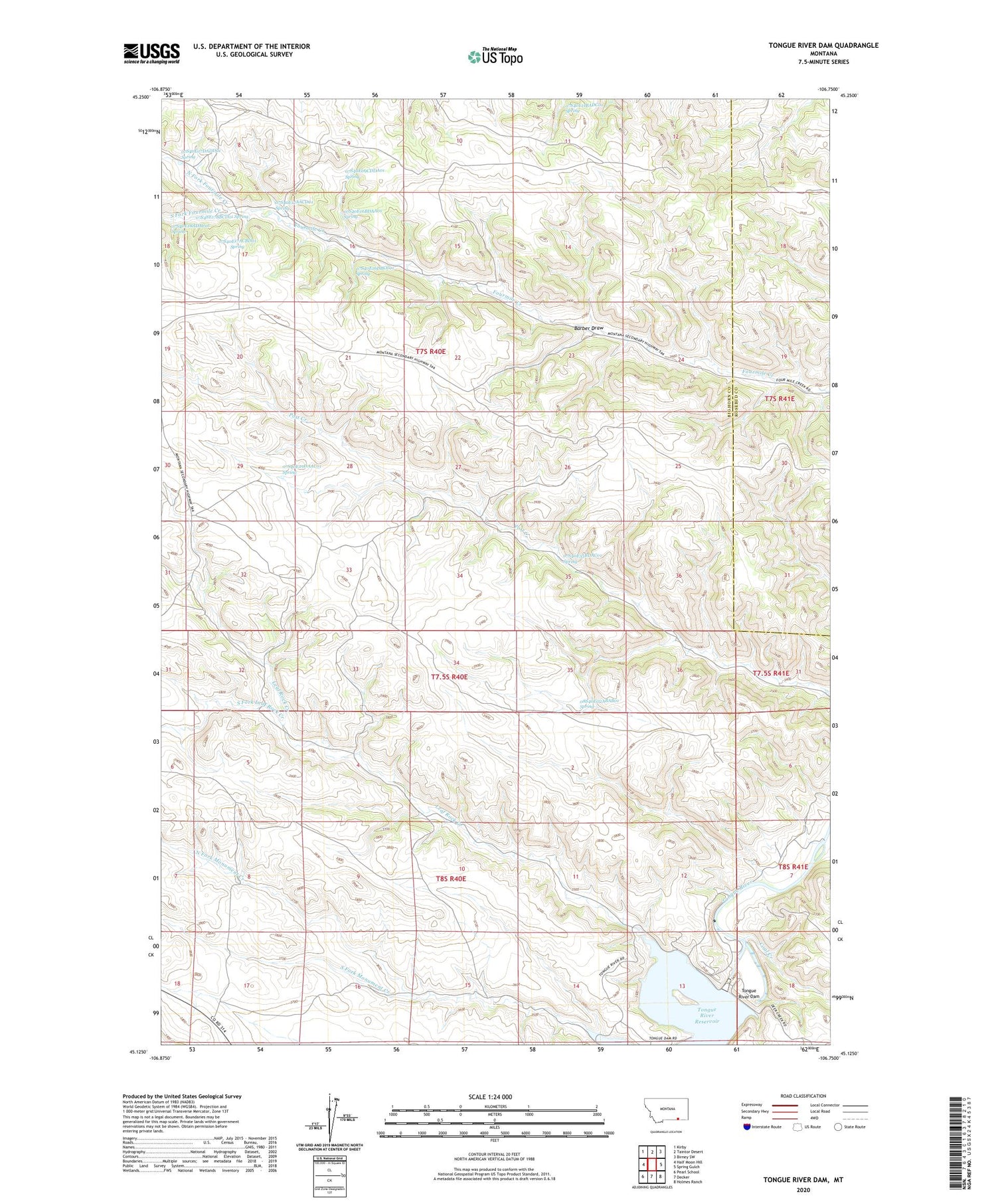 Tongue River Dam Montana US Topo Map Image