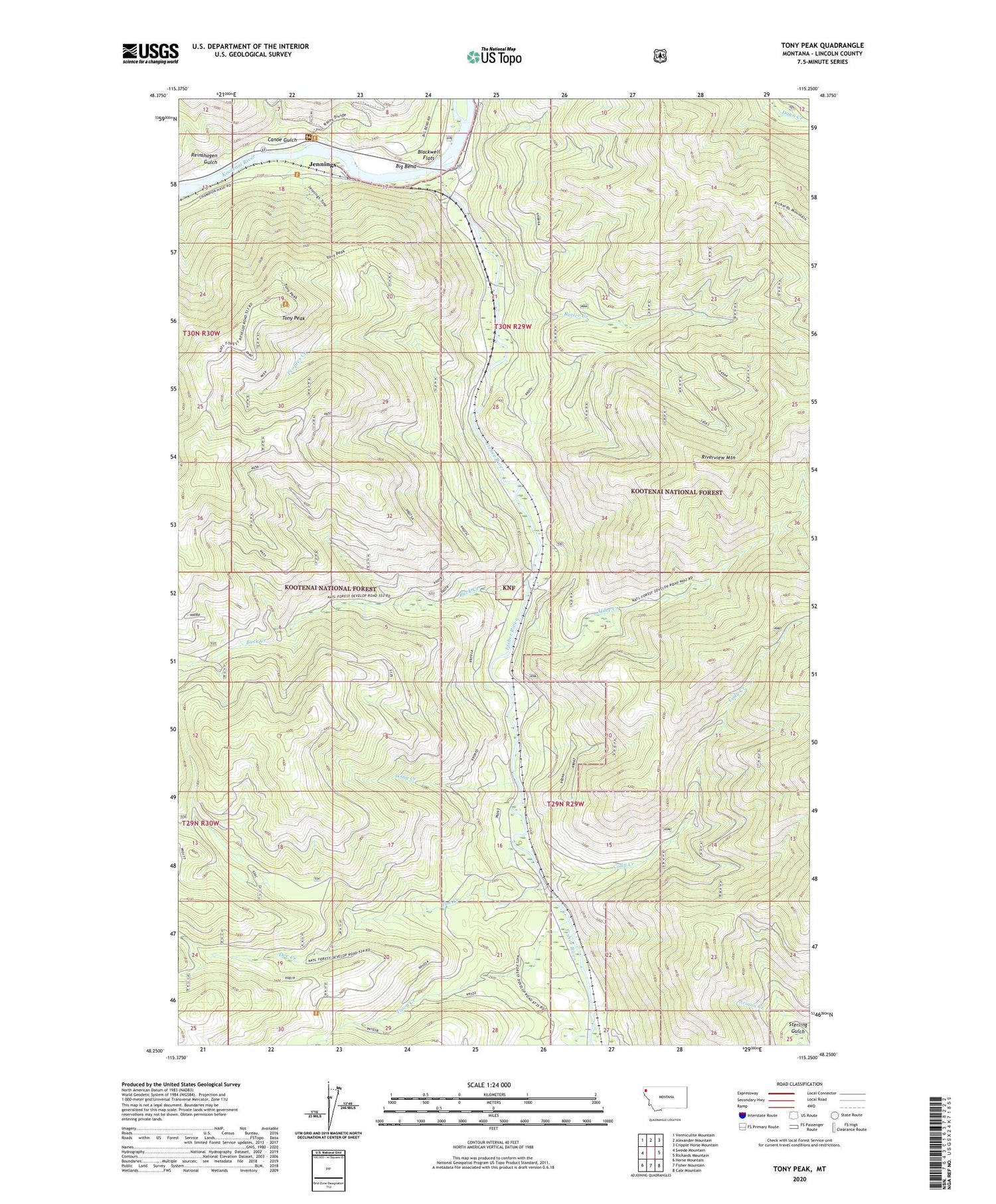 Tony Peak Montana US Topo Map Image