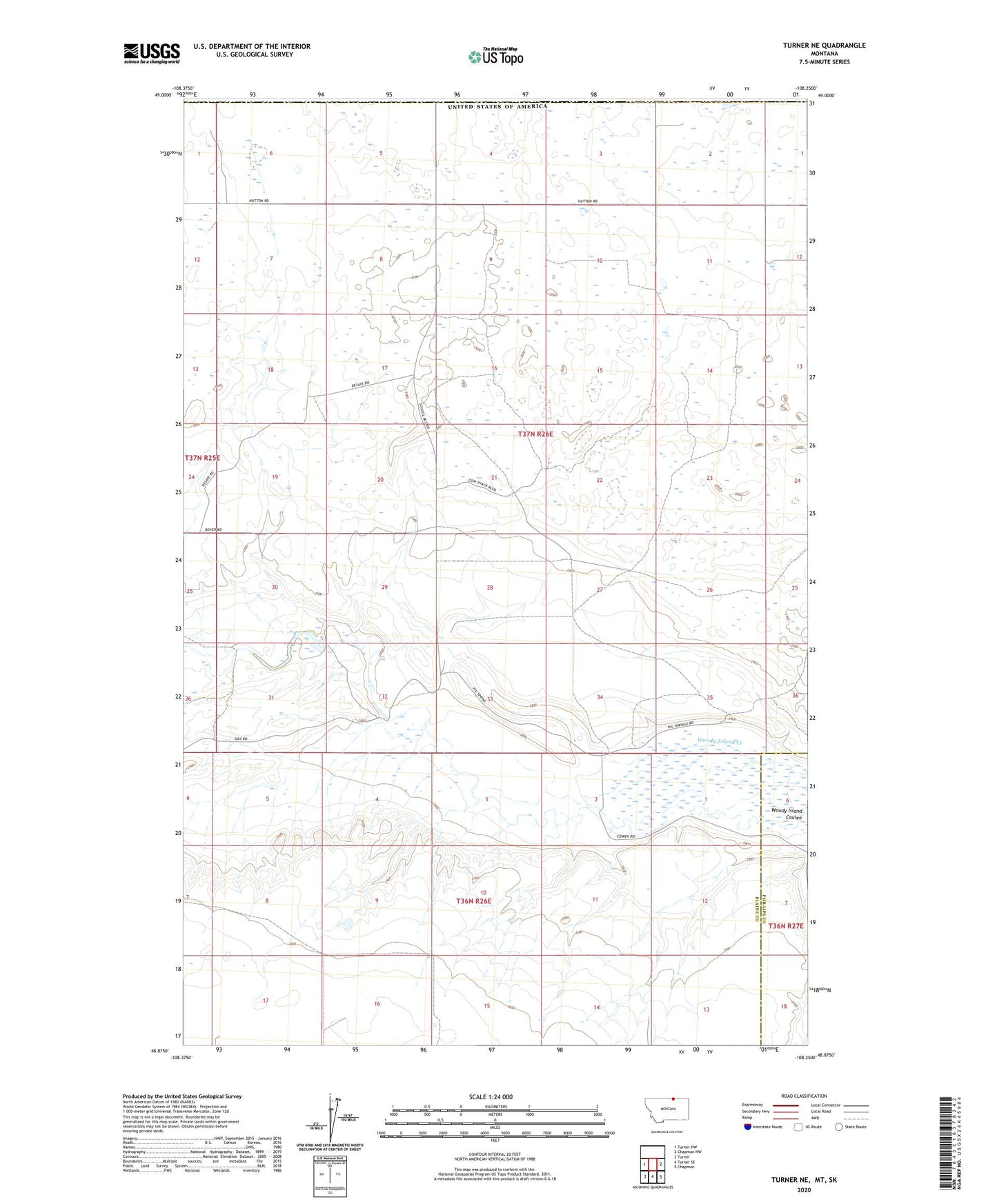 Turner NE Montana US Topo Map Image