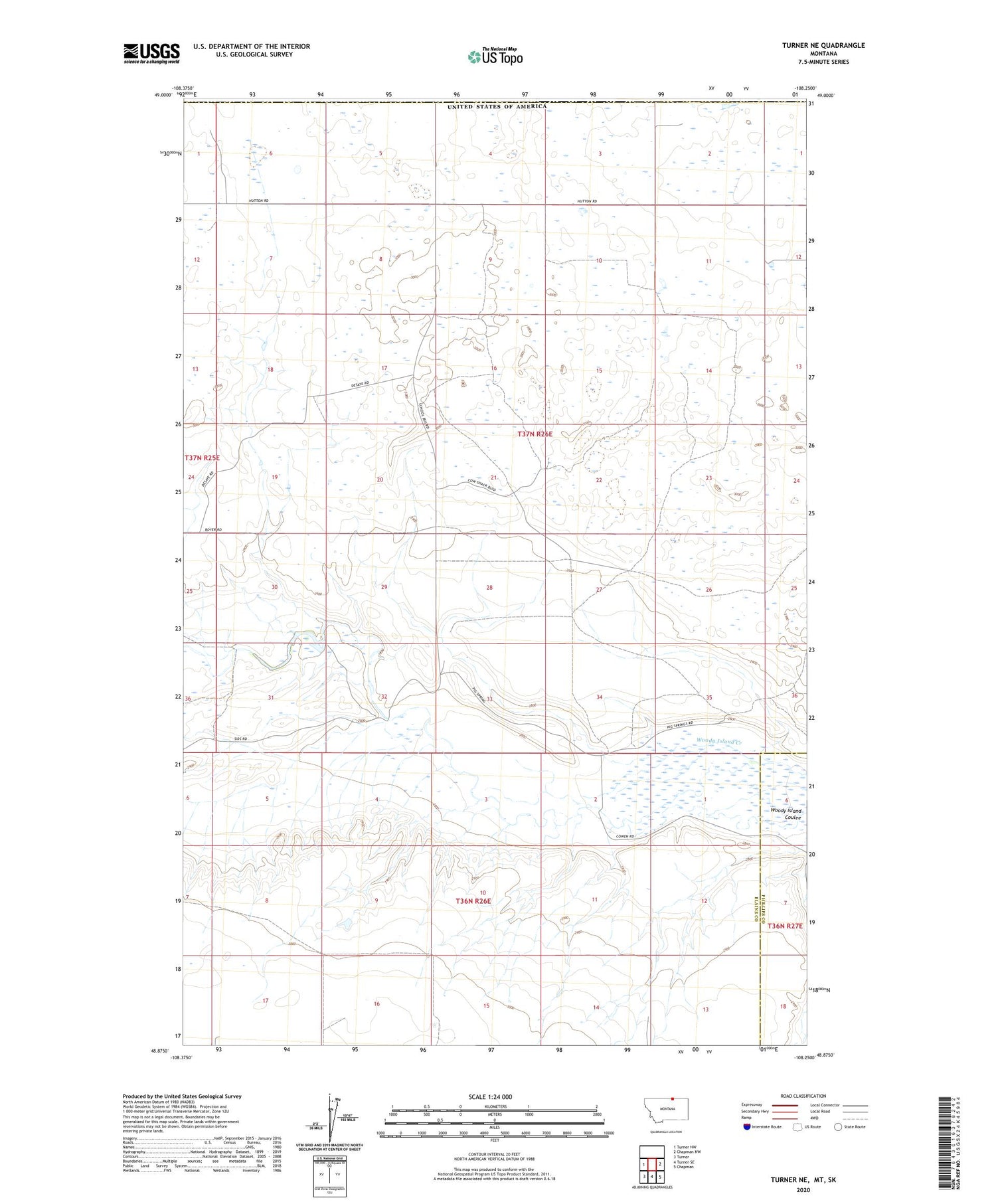 Turner NE Montana US Topo Map Image