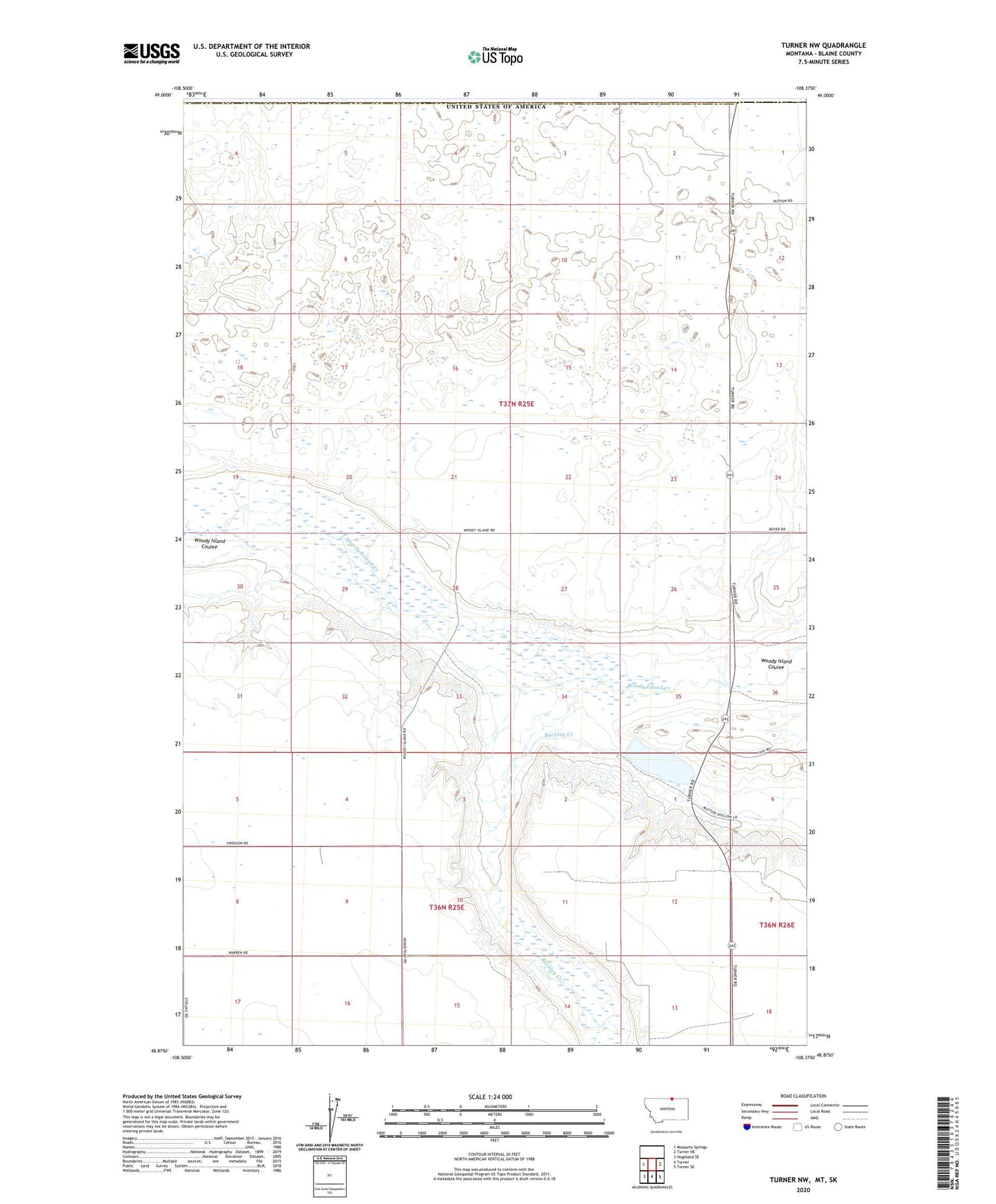Turner NW Montana US Topo Map Image