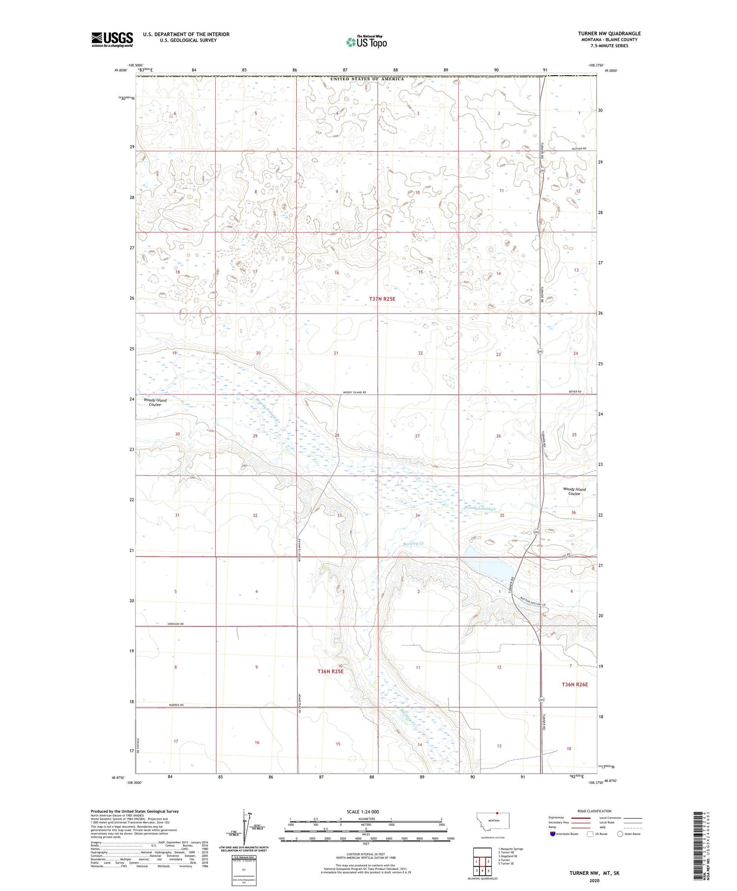 Turner NW Montana US Topo Map Image