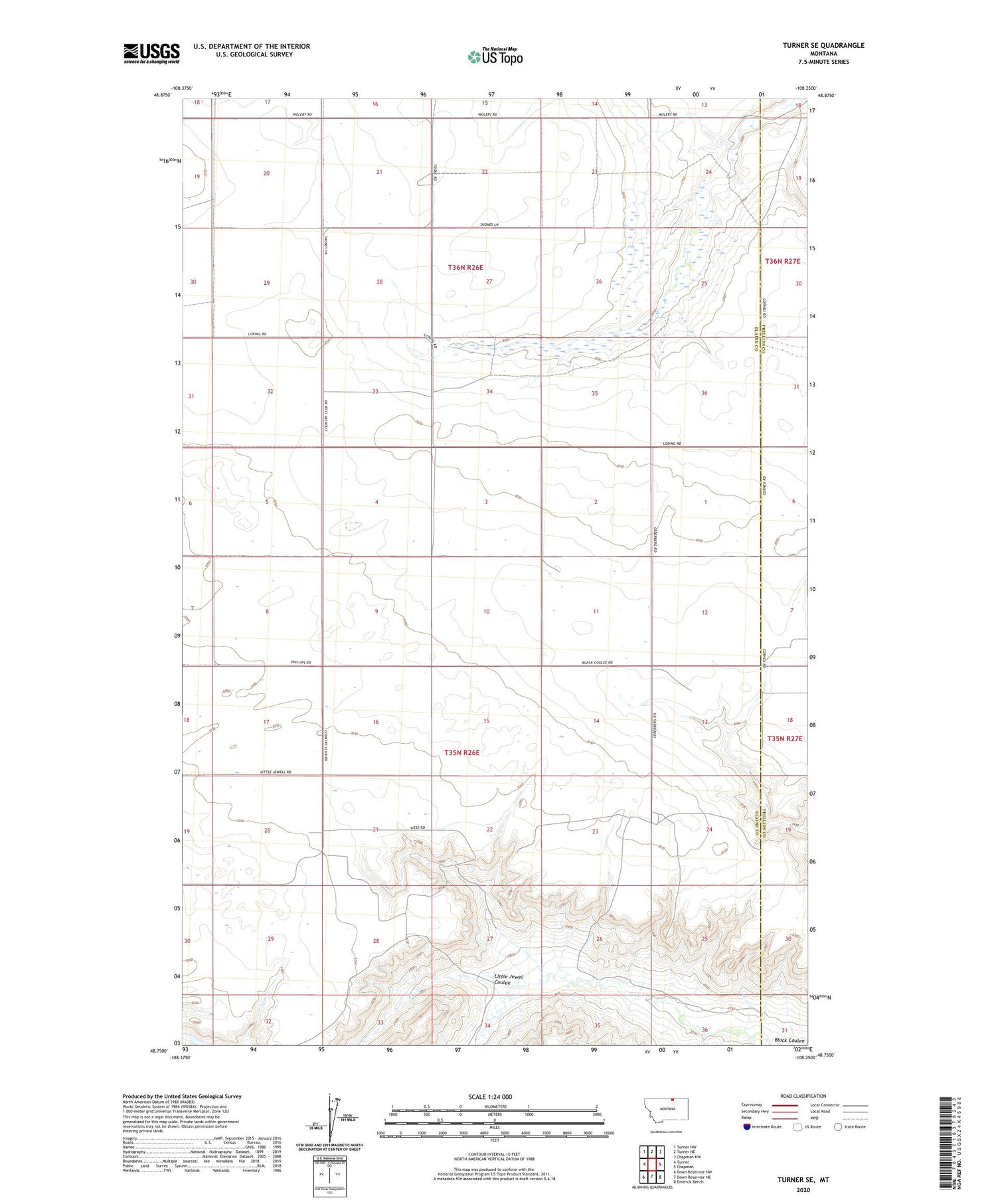 Turner SE Montana US Topo Map Image