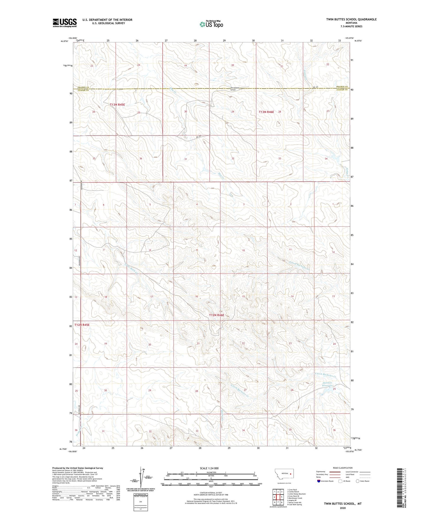 Twin Buttes School Montana US Topo Map Image