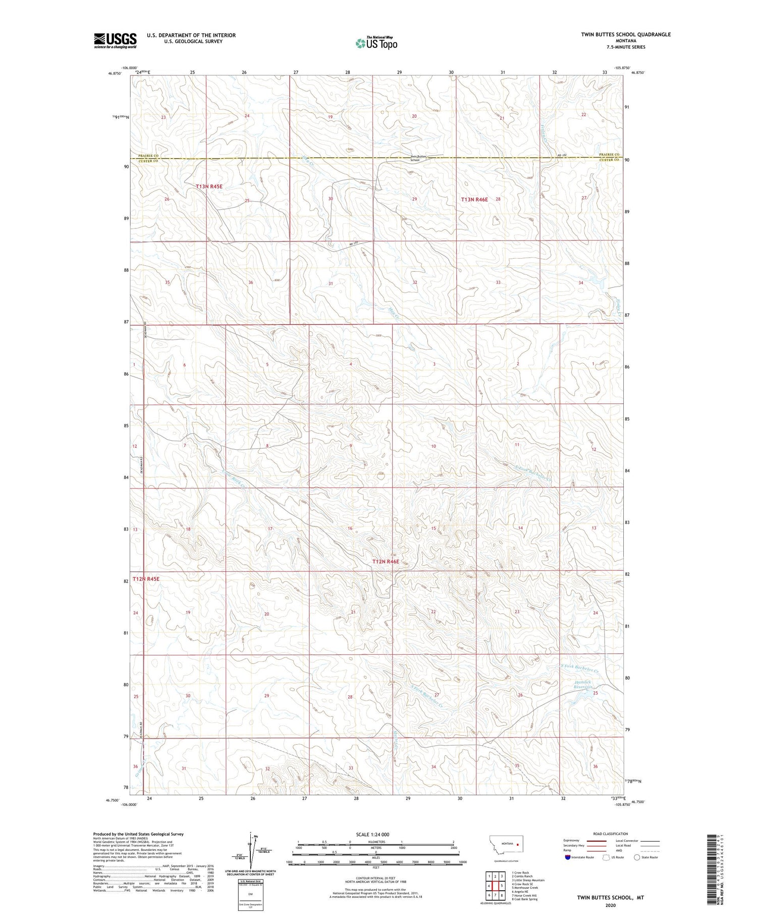 Twin Buttes School Montana US Topo Map Image