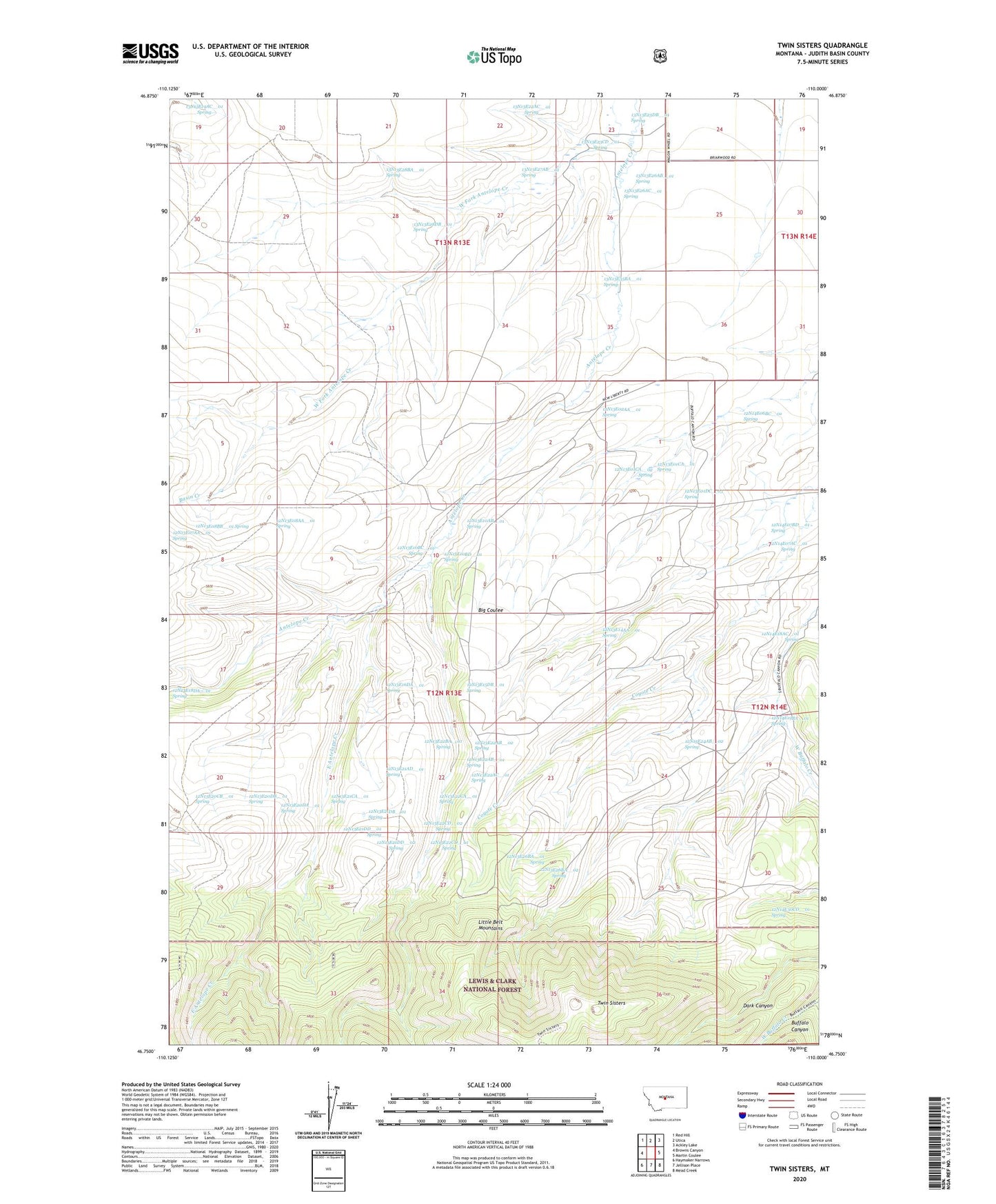 Twin Sisters Montana US Topo Map Image