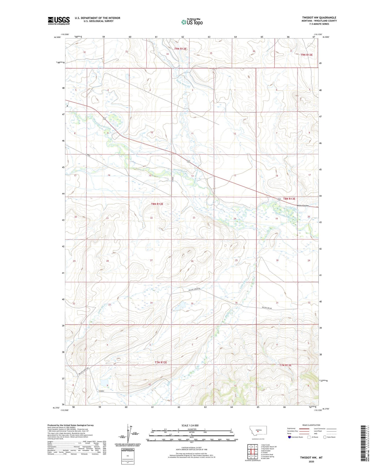 Twodot NW Montana US Topo Map Image