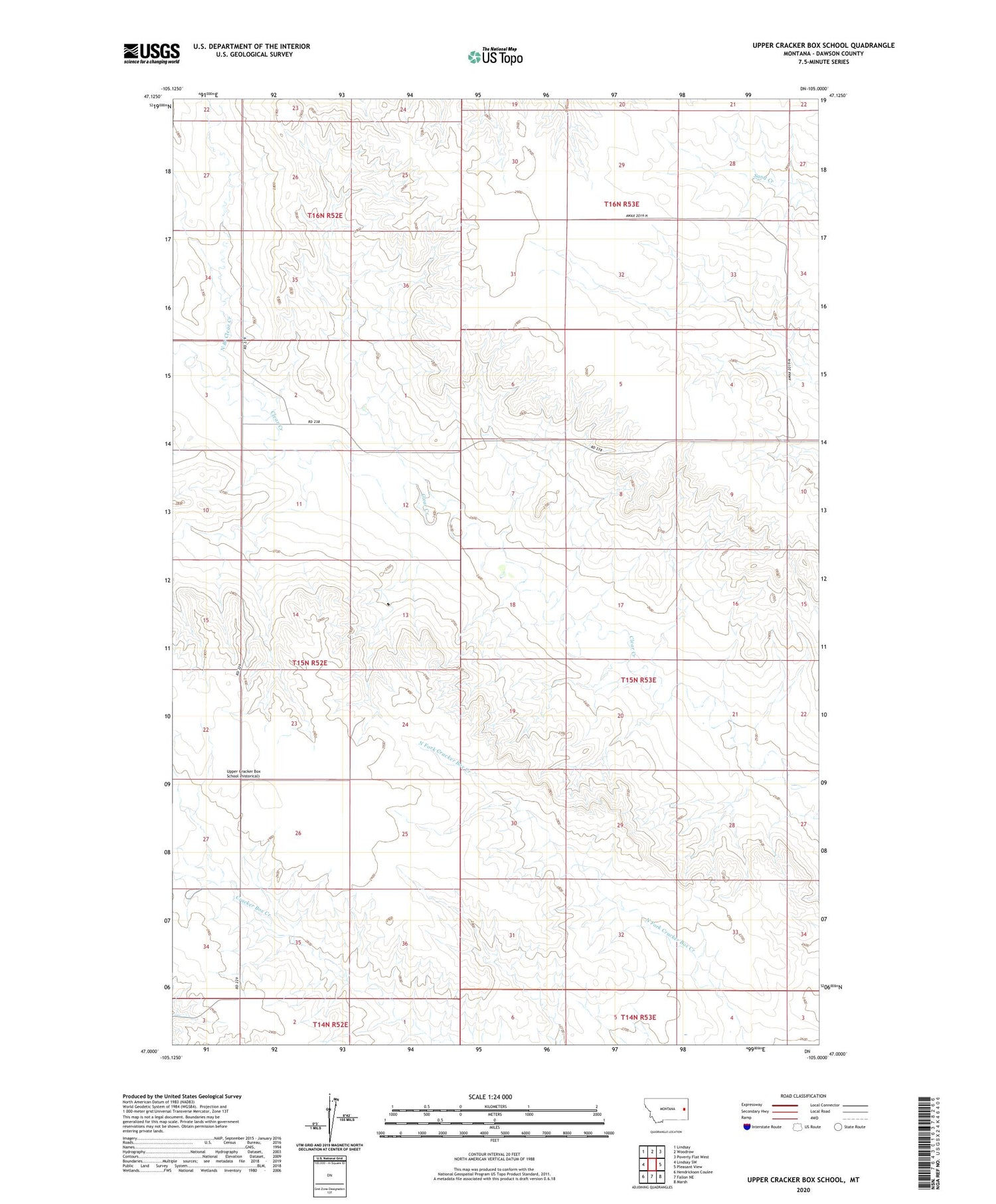 Upper Cracker Box School Montana US Topo Map Image
