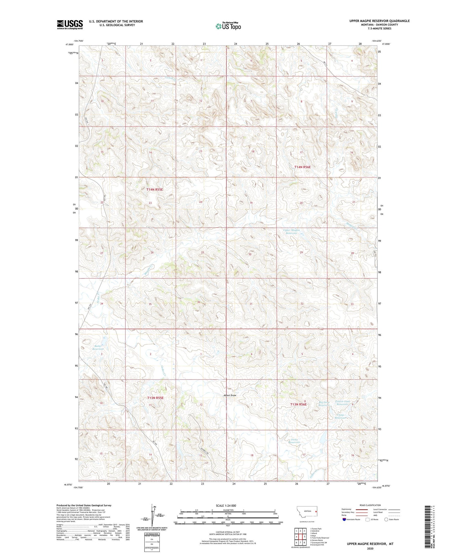 Upper Magpie Reservoir Montana US Topo Map Image
