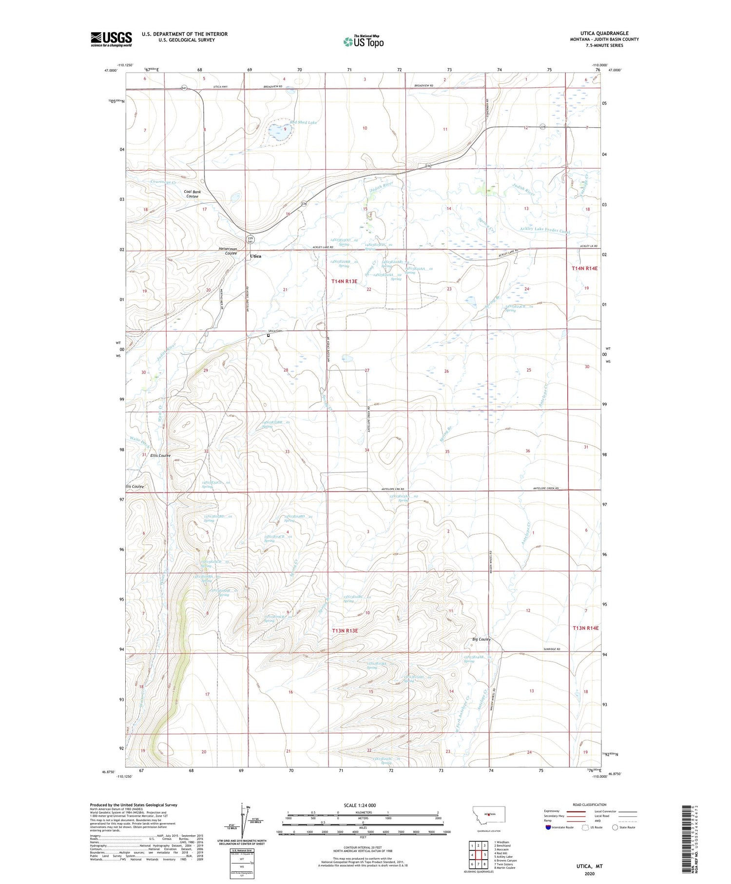 Utica Montana US Topo Map Image