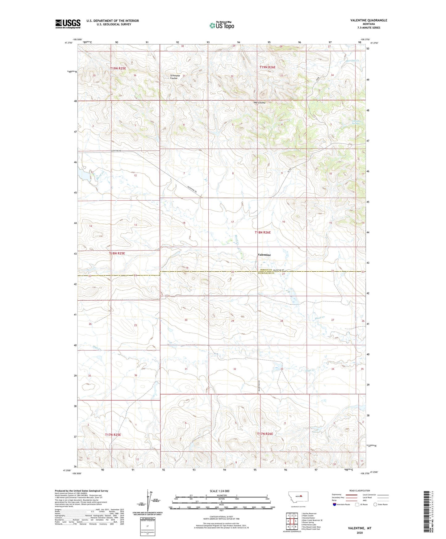 Valentine Montana US Topo Map Image