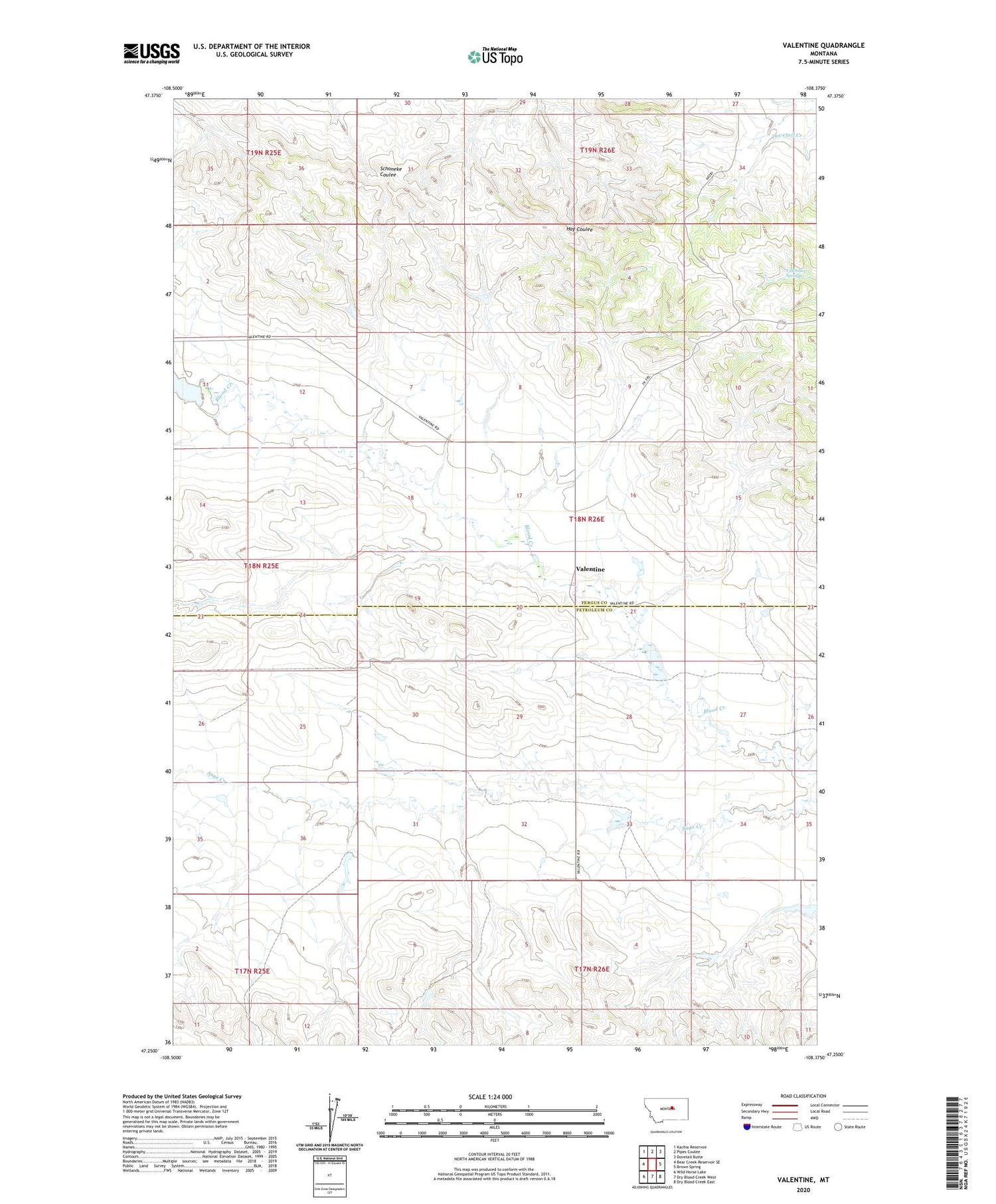 Valentine Montana US Topo Map Image