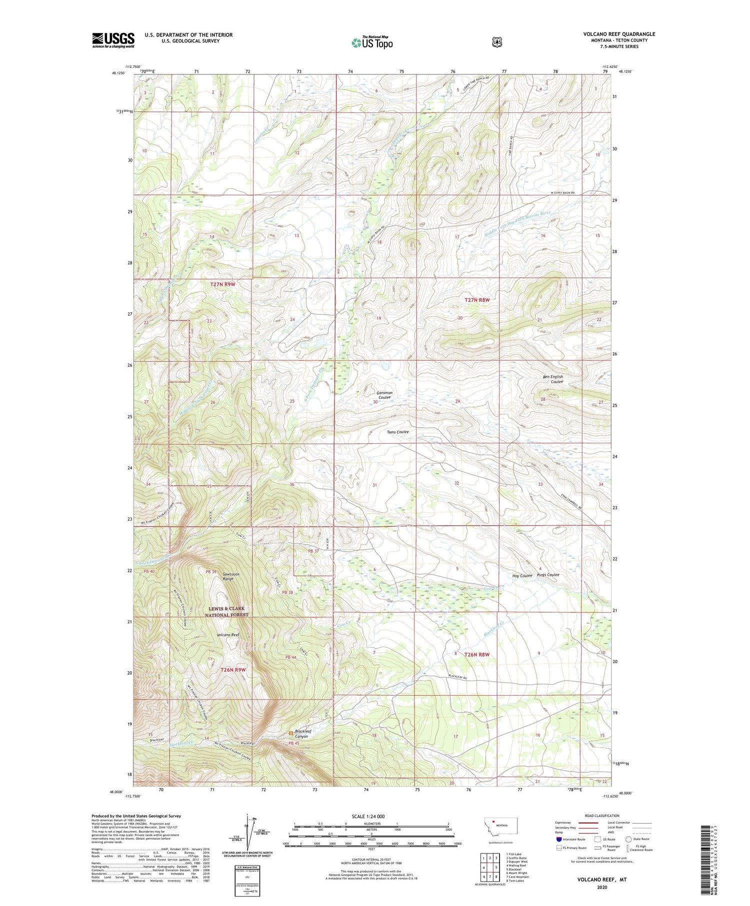 Volcano Reef Montana US Topo Map Image