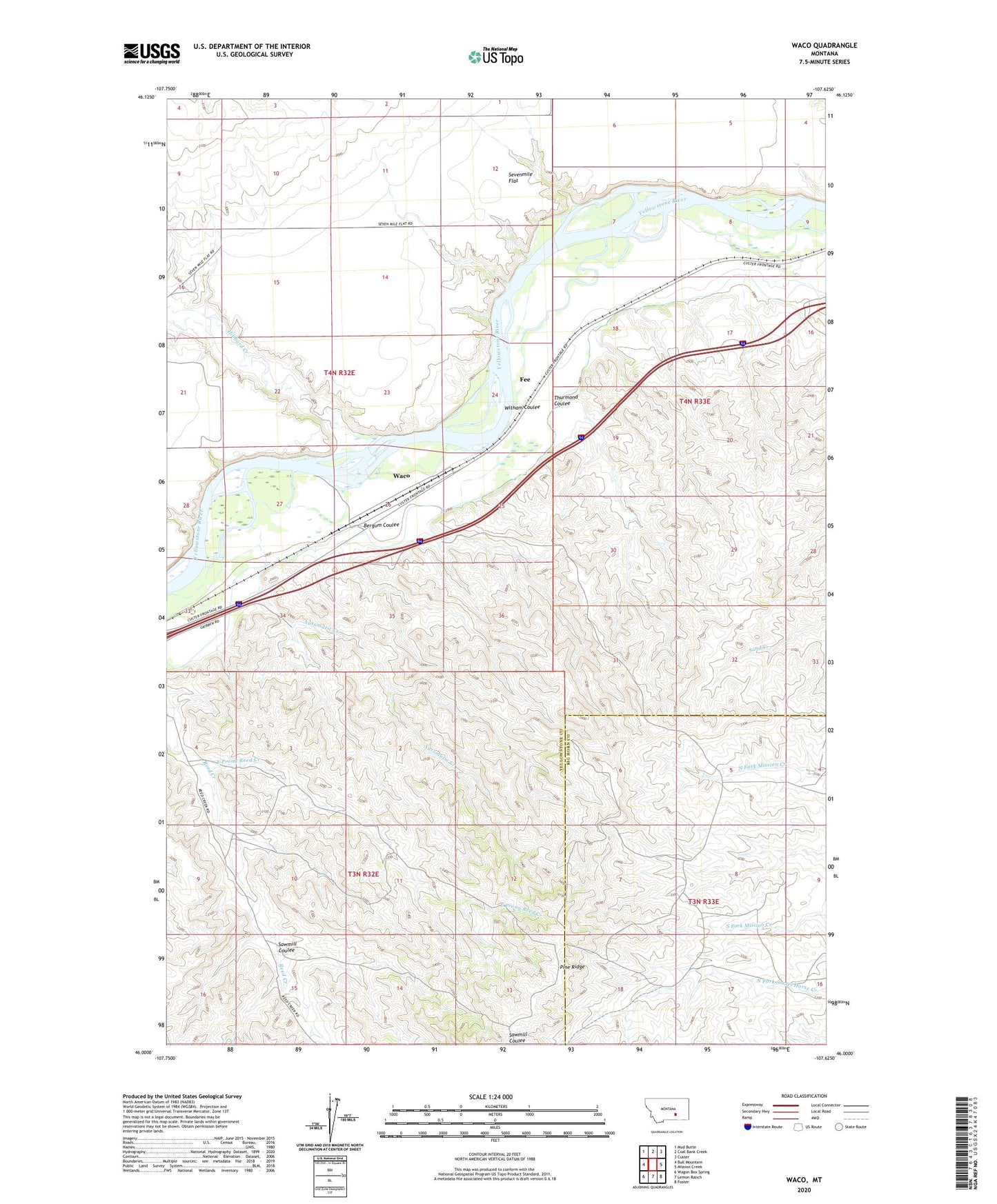 Waco Montana US Topo Map Image