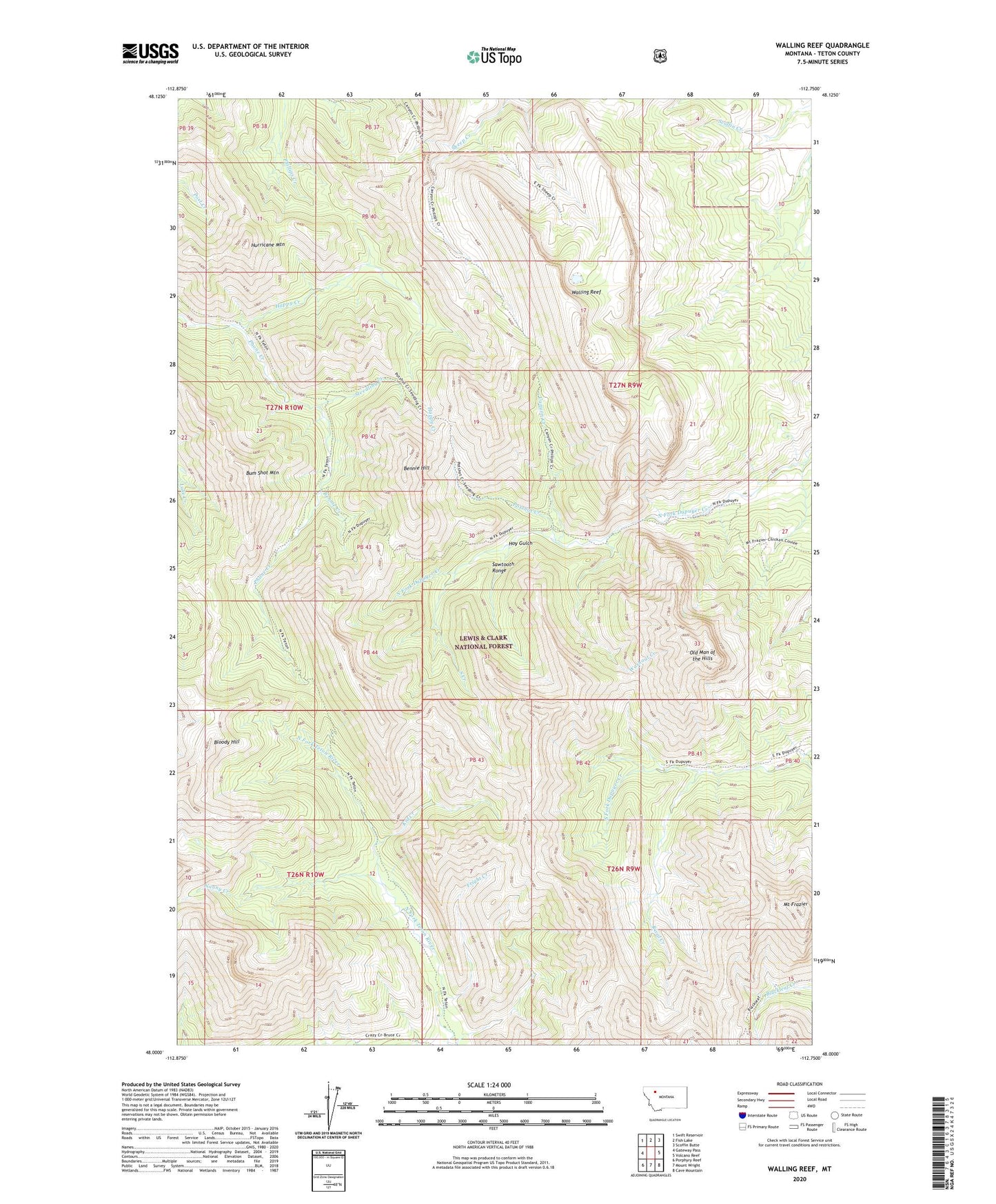 Walling Reef Montana US Topo Map Image