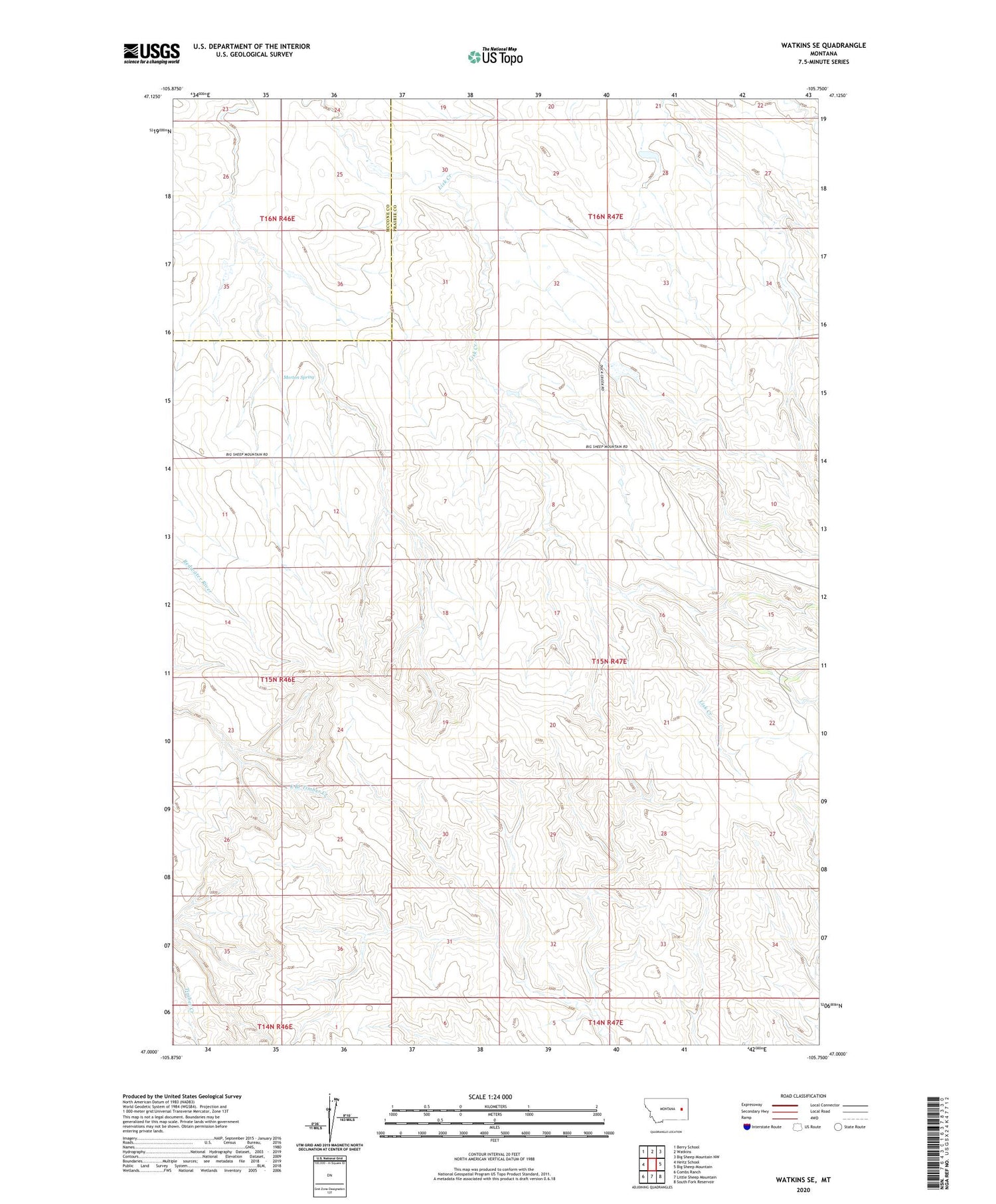 Watkins SE Montana US Topo Map Image