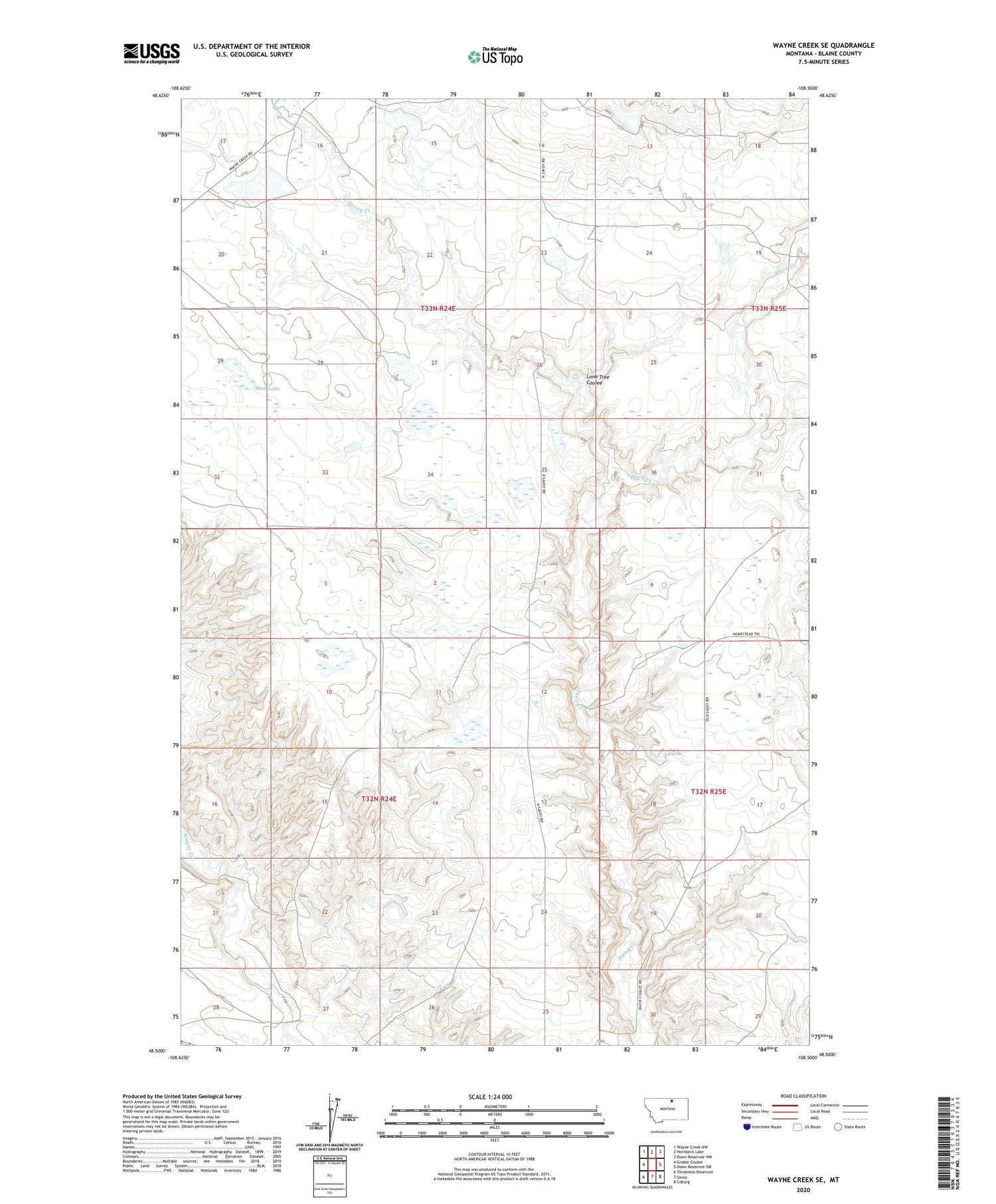 Wayne Creek SE Montana US Topo Map Image