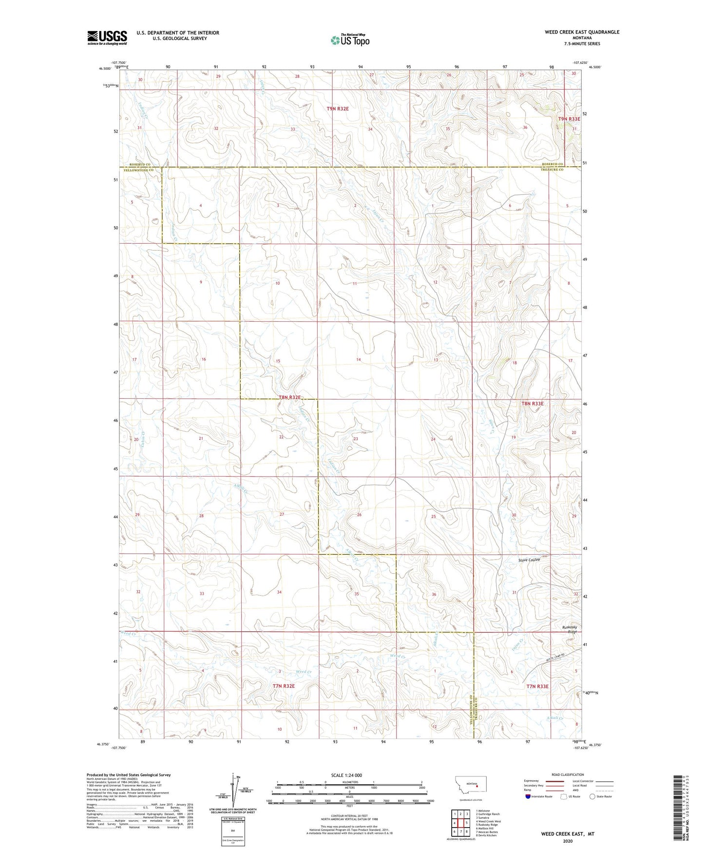 Weed Creek East Montana US Topo Map Image
