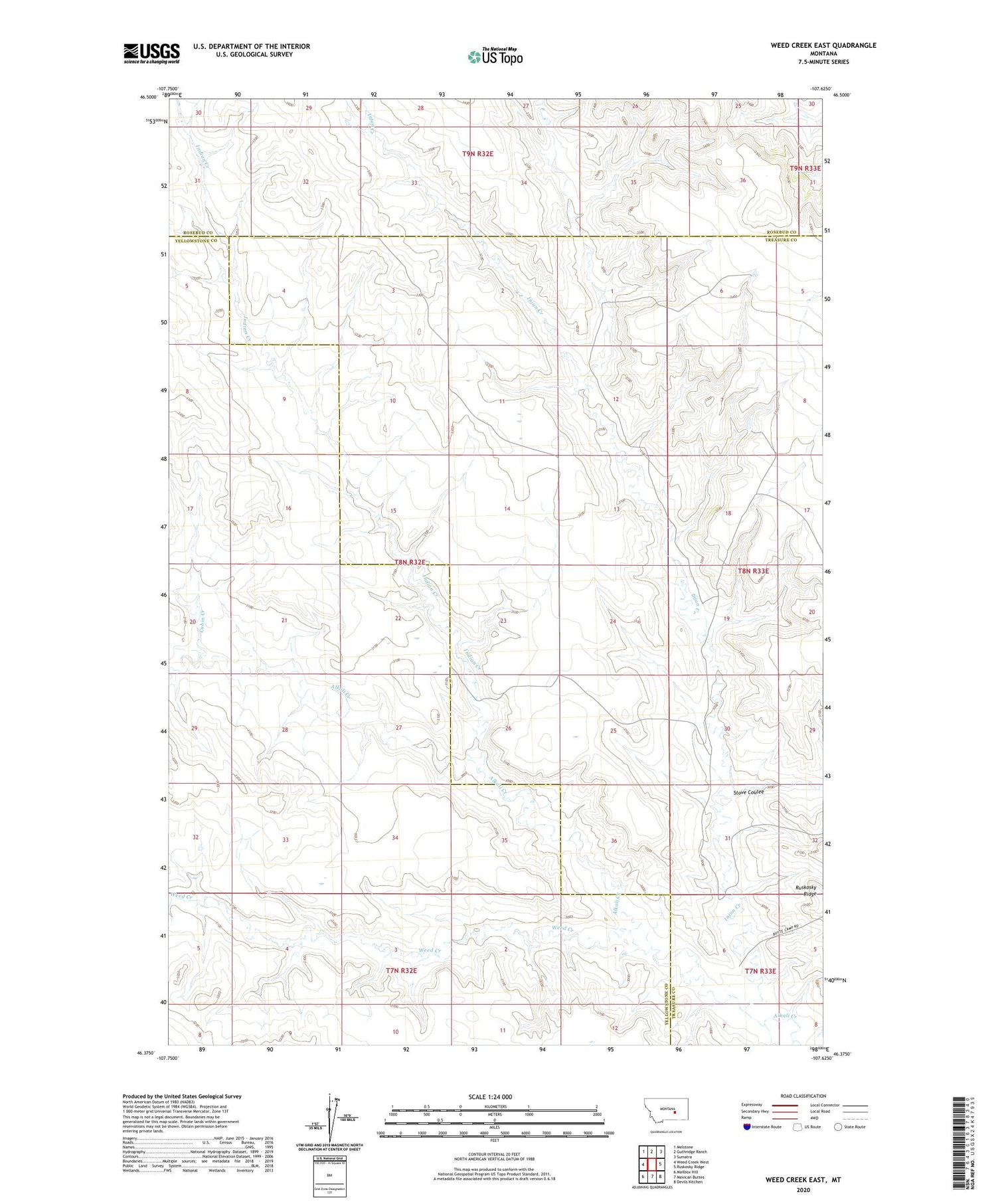 Weed Creek East Montana US Topo Map Image