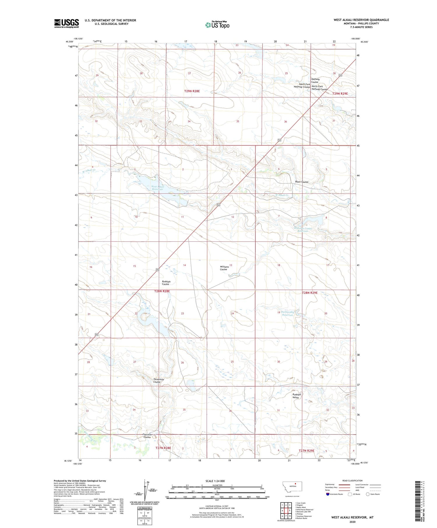 West Alkali Reservoir Montana US Topo Map Image