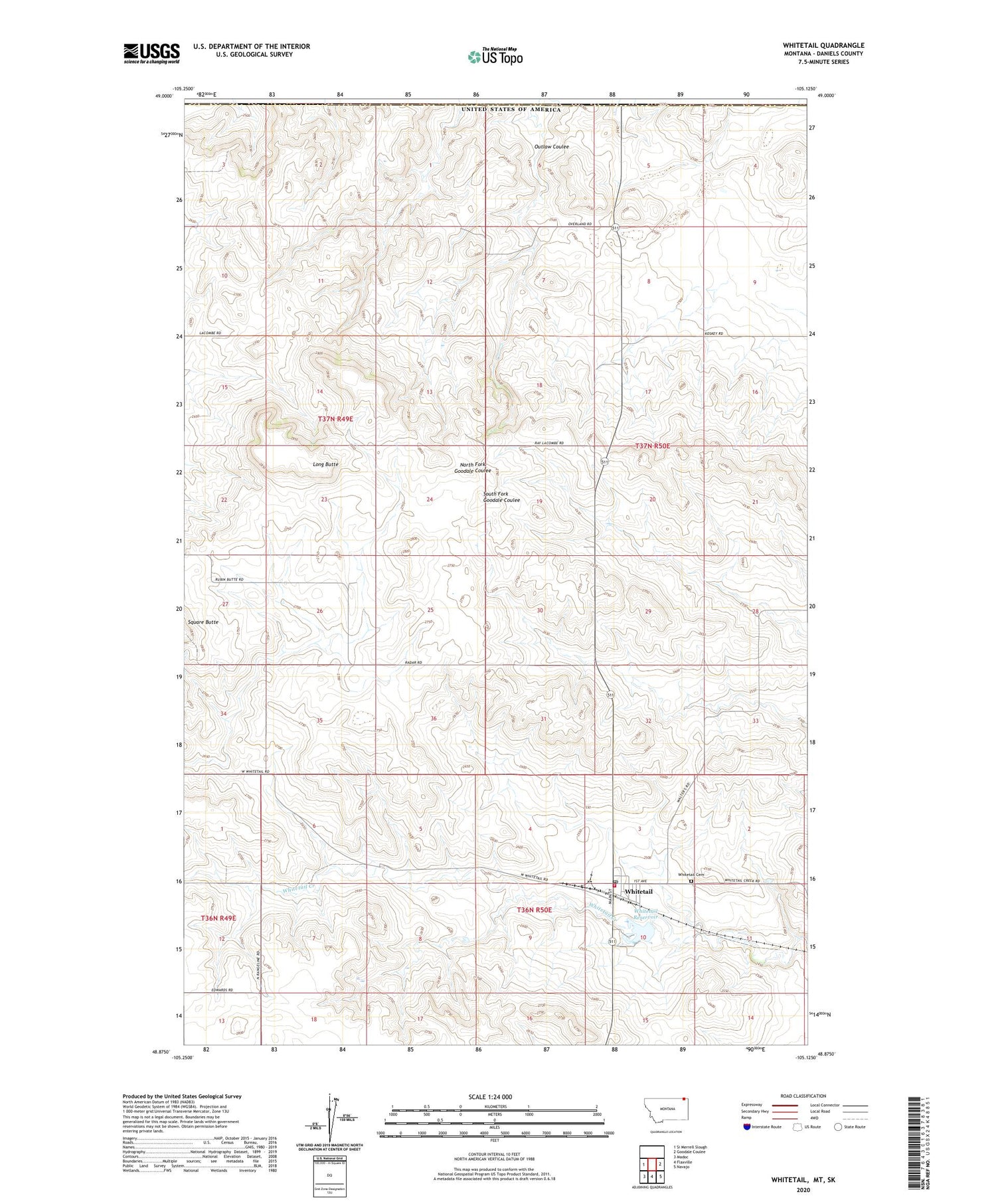 Whitetail Montana US Topo Map Image