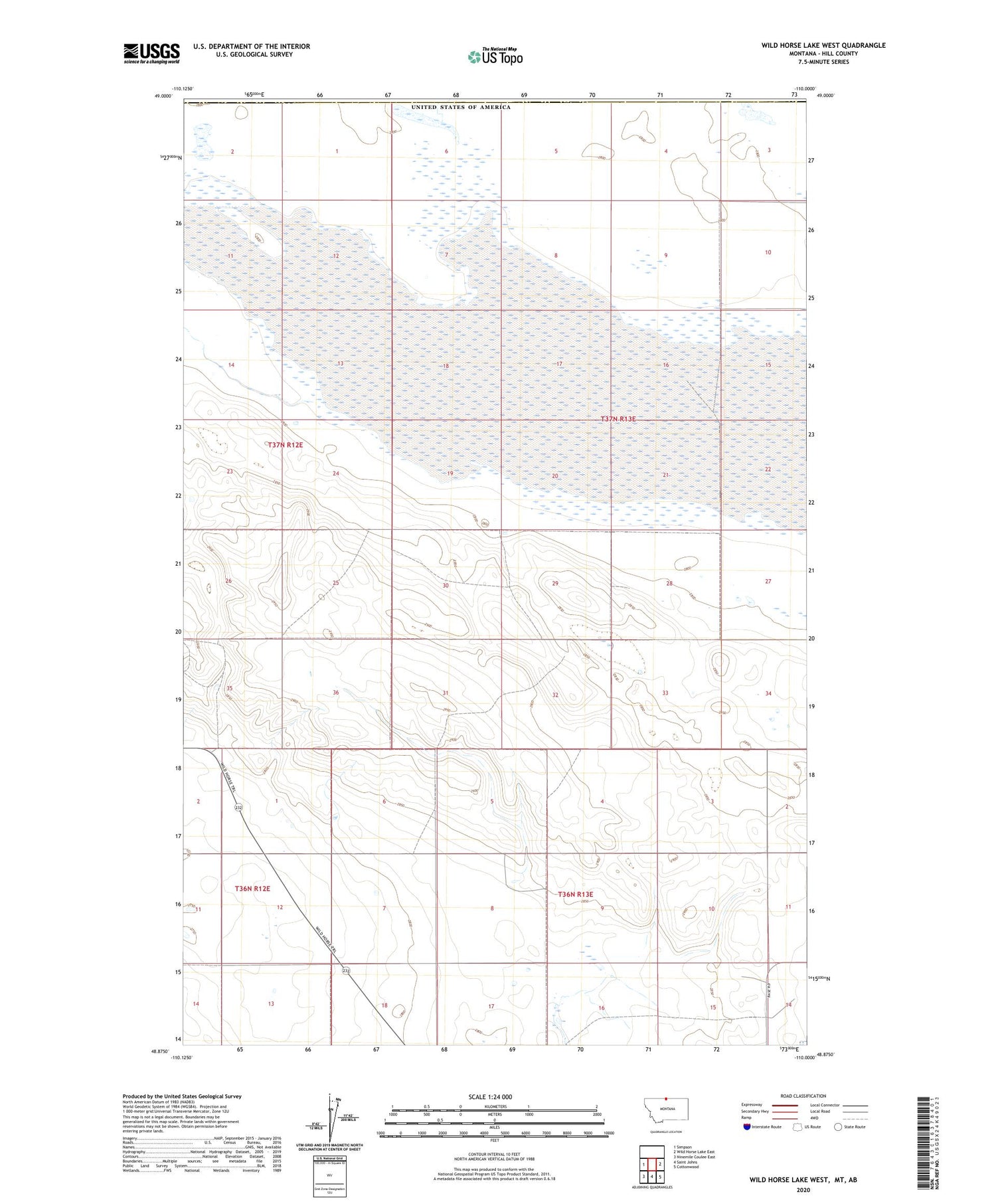 Wild Horse Lake West Montana US Topo Map Image
