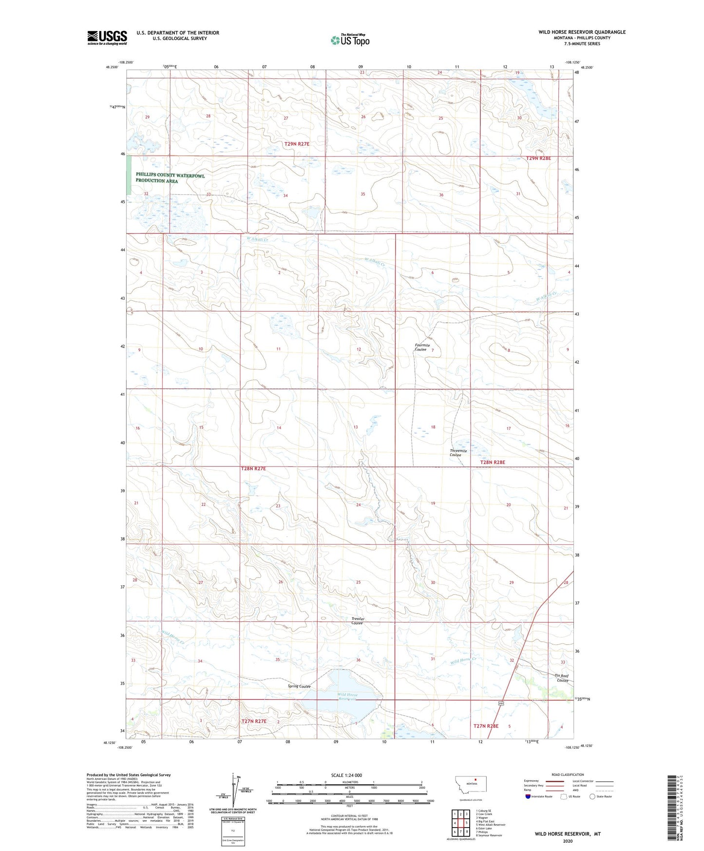 Wild Horse Reservoir Montana US Topo Map Image