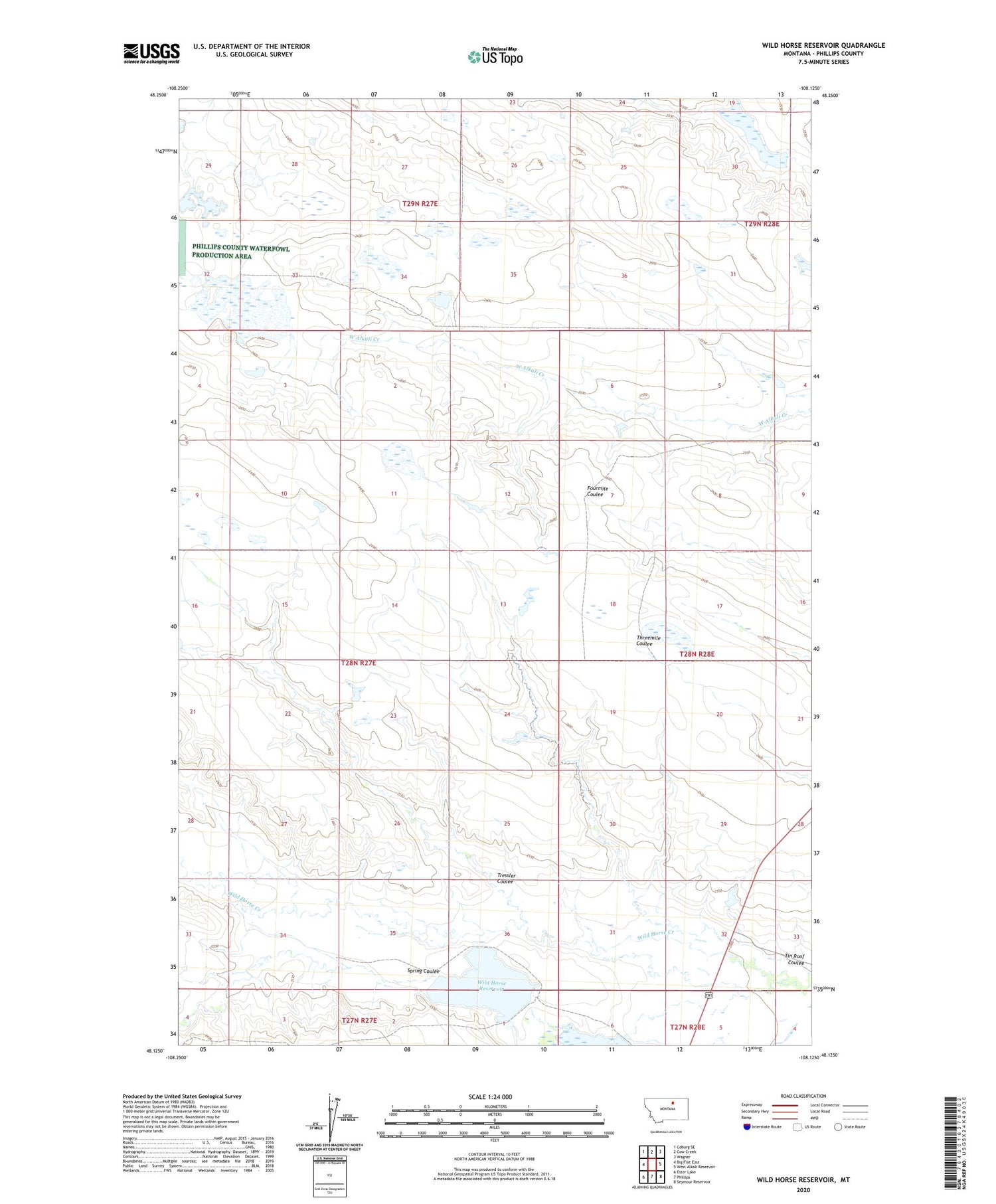 Wild Horse Reservoir Montana US Topo Map Image