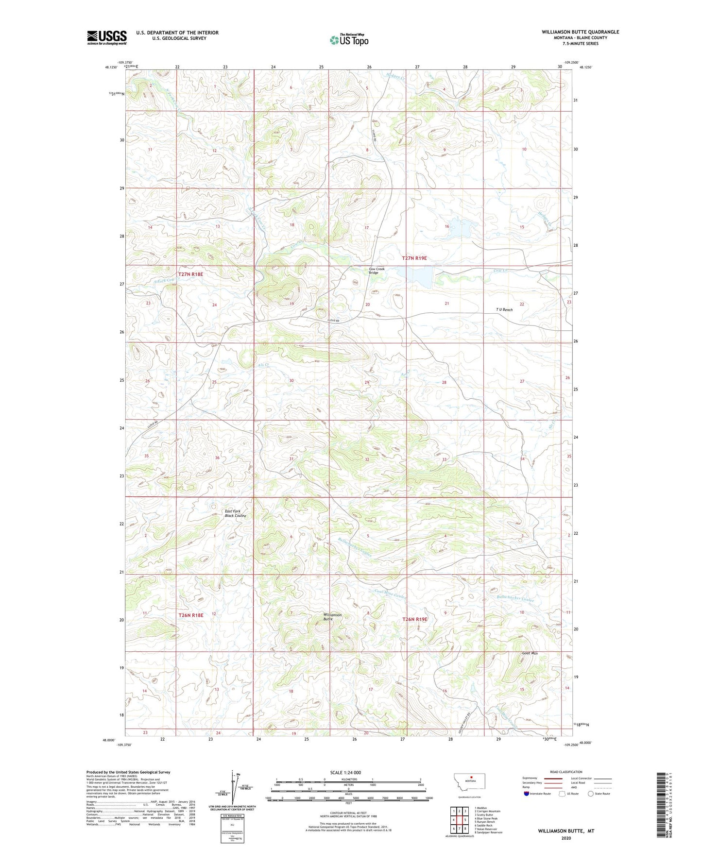 Williamson Butte Montana US Topo Map Image