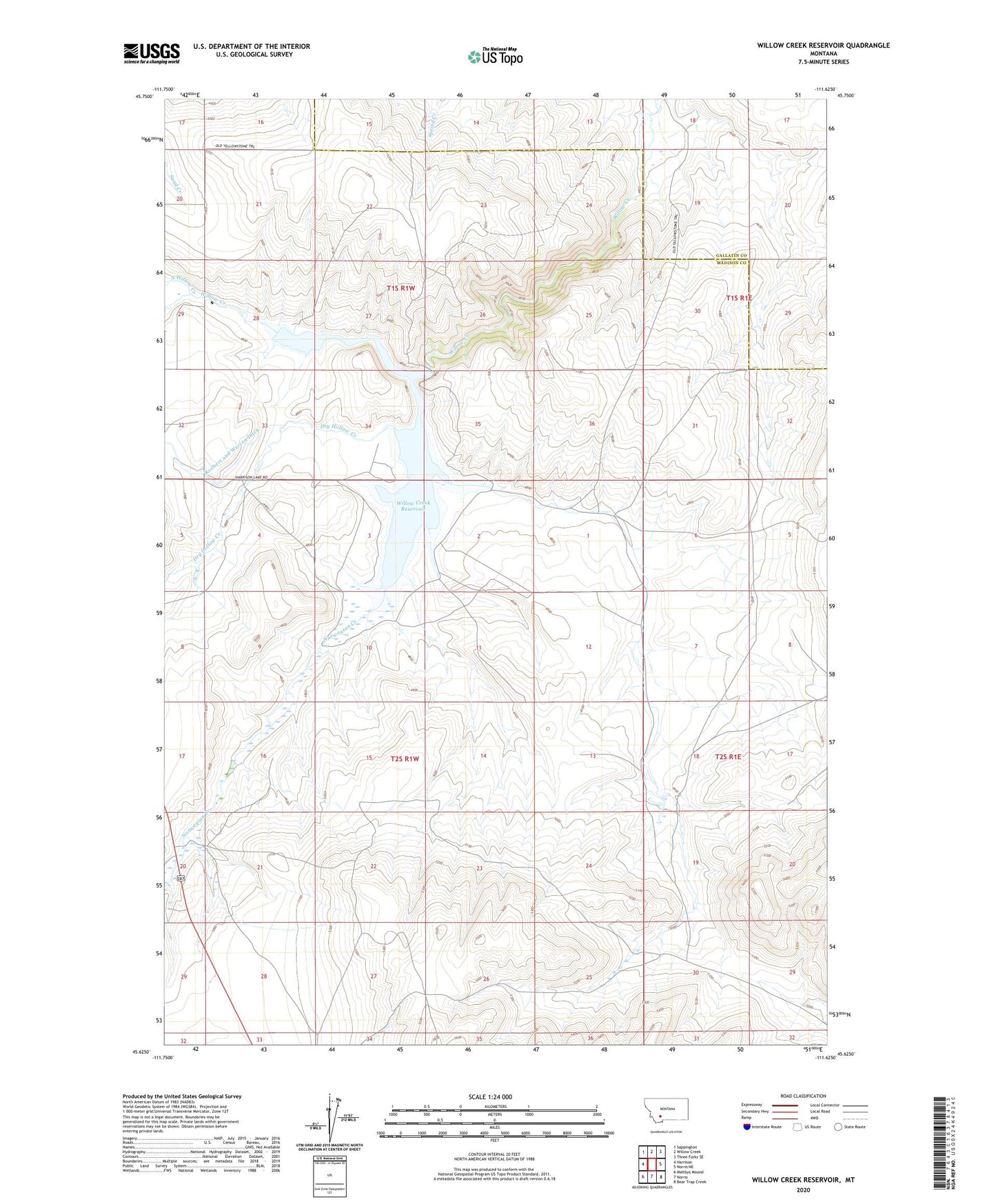 Willow Creek Reservoir Montana US Topo Map Image