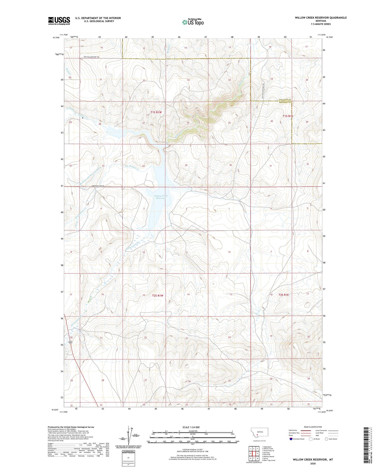 Willow Creek Reservoir Montana US Topo Map Image