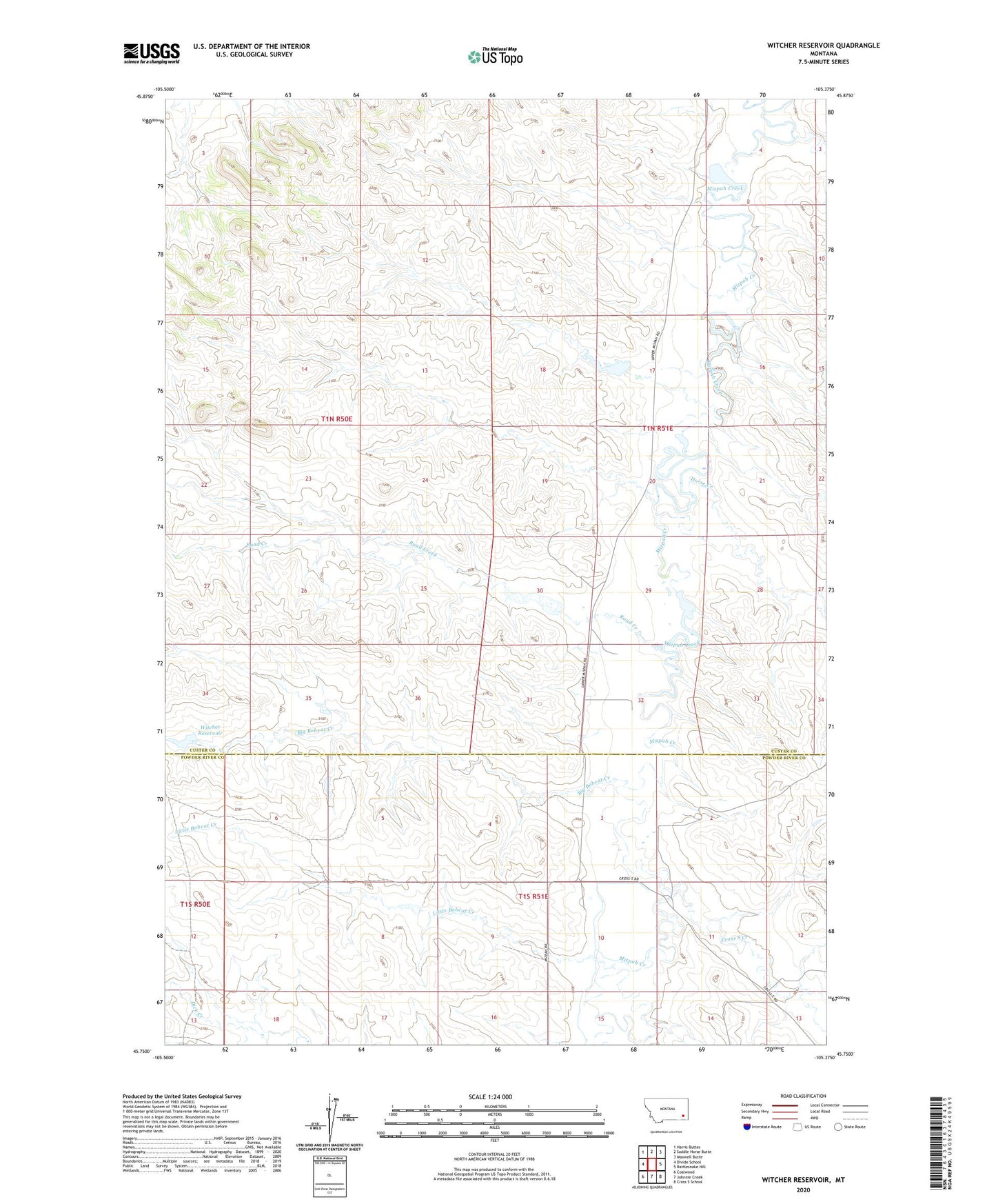 Witcher Reservoir Montana US Topo Map Image