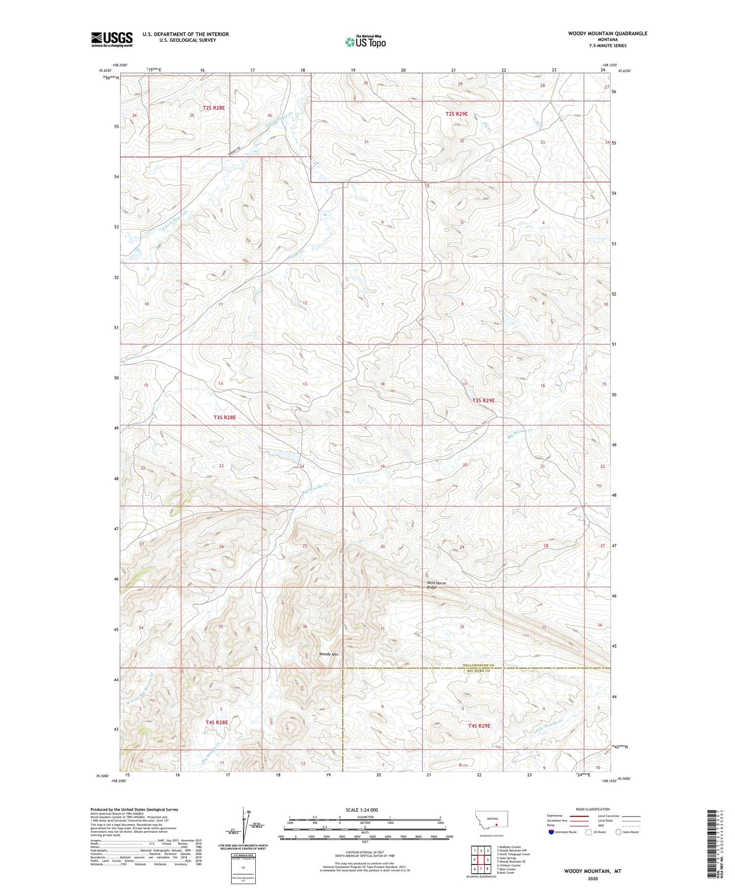 Woody Mountain Montana US Topo Map Image