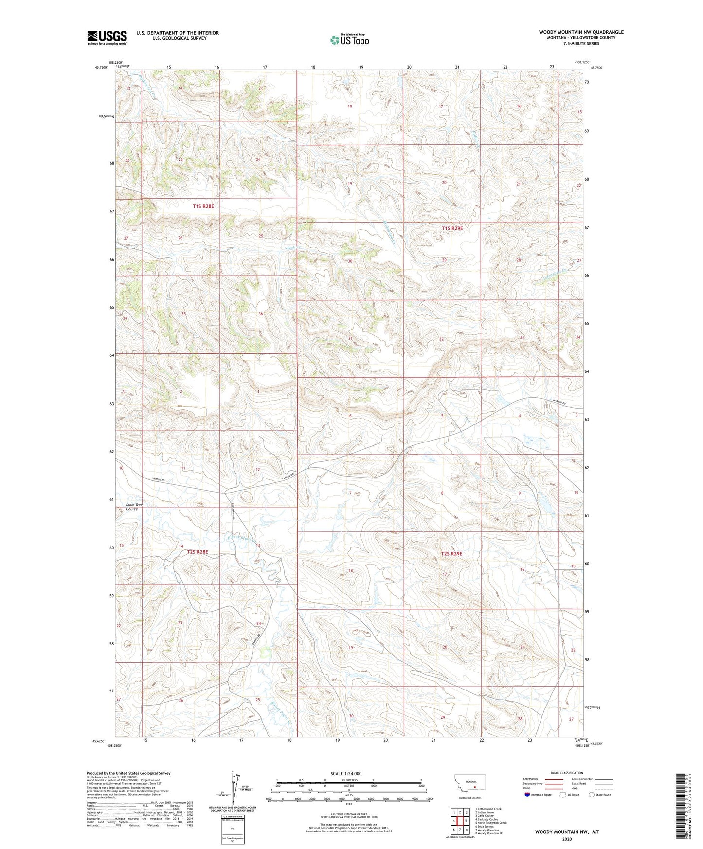 Woody Mountain NW Montana US Topo Map Image