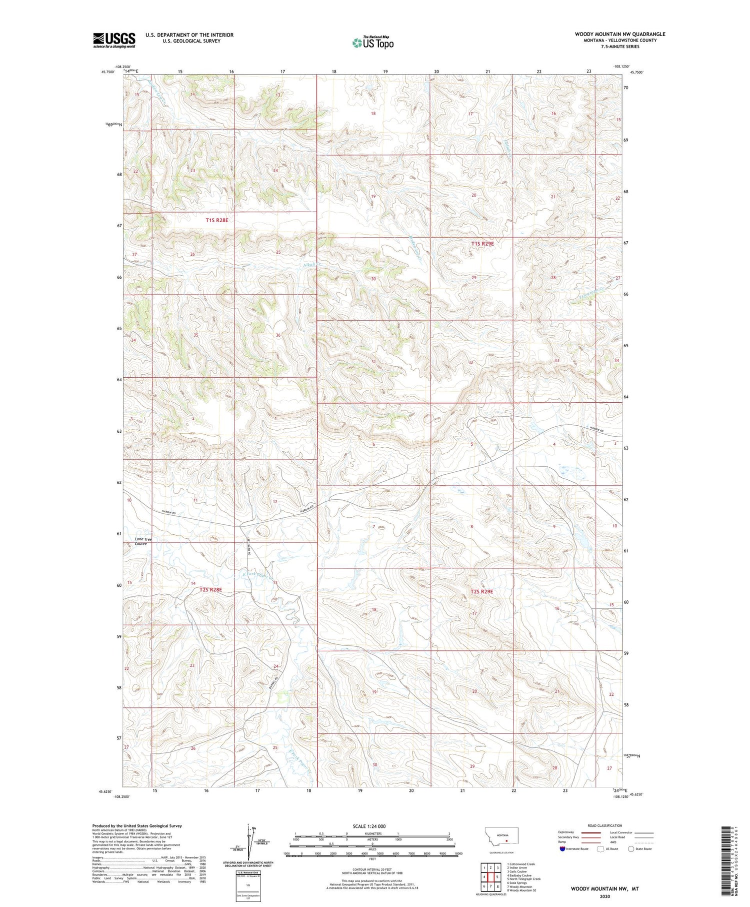Woody Mountain NW Montana US Topo Map Image