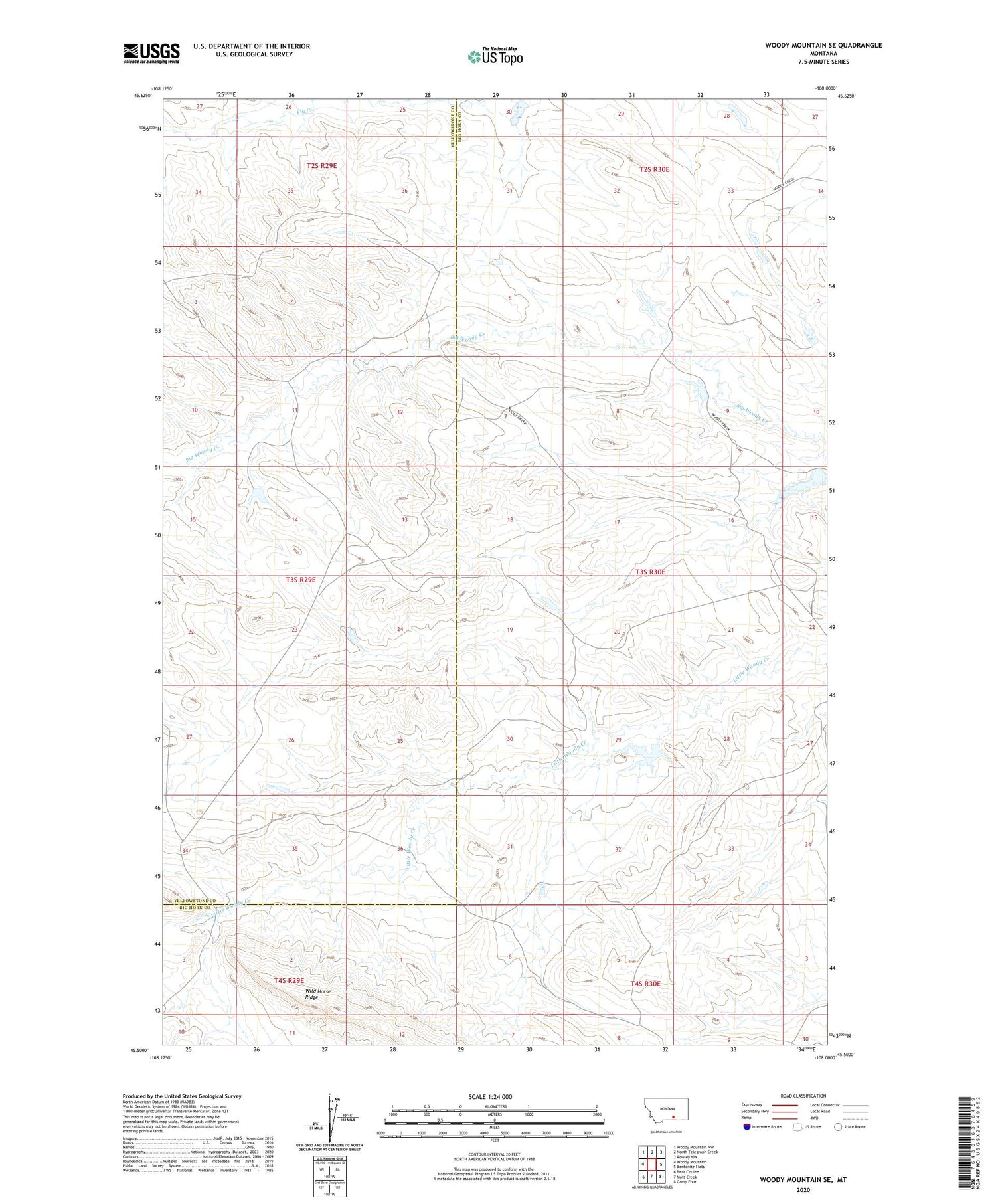 Woody Mountain SE Montana US Topo Map Image