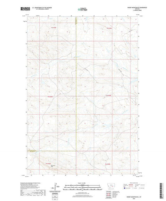 Woody Mountain SE Montana US Topo Map Image