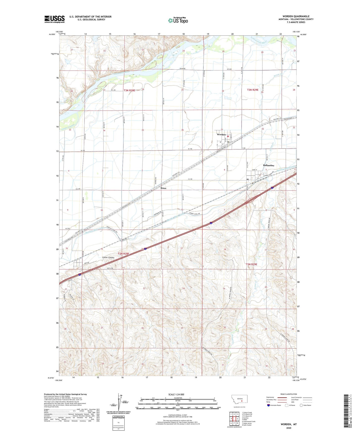 Worden Montana US Topo Map Image