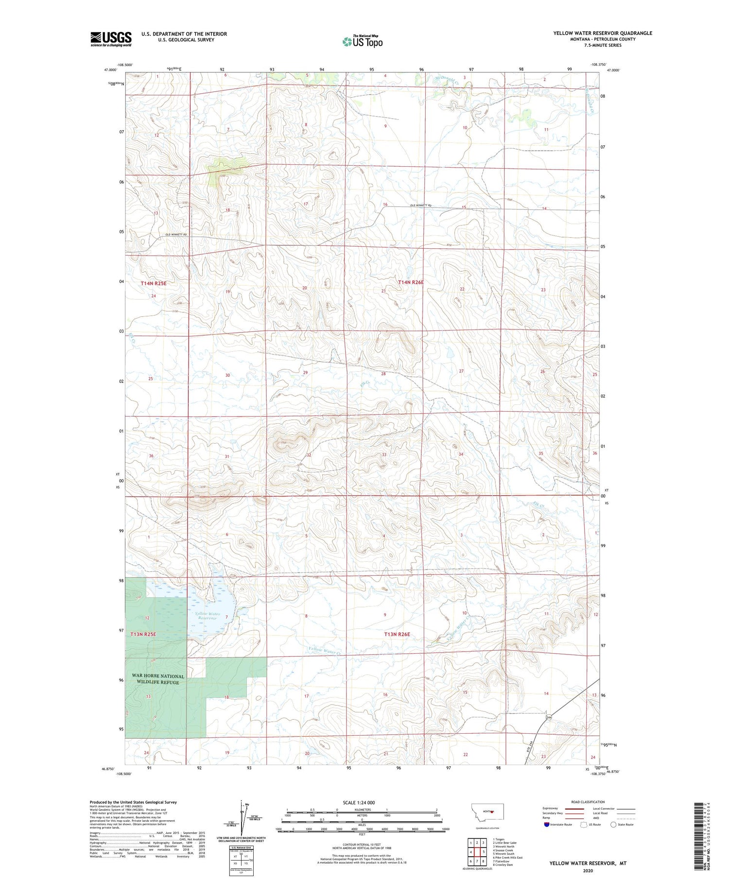 Yellow Water Reservoir Montana US Topo Map Image