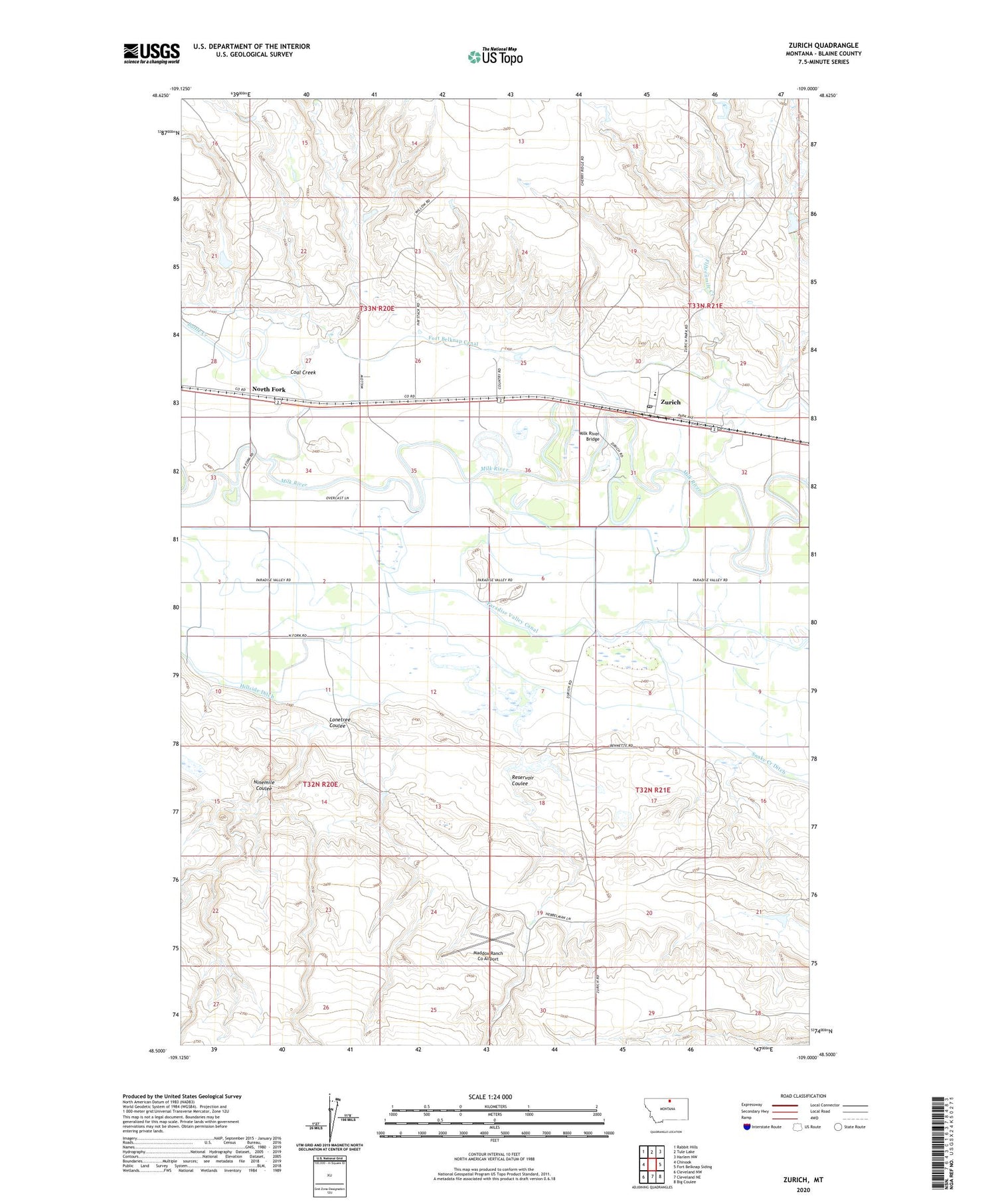 Zurich Montana US Topo Map Image