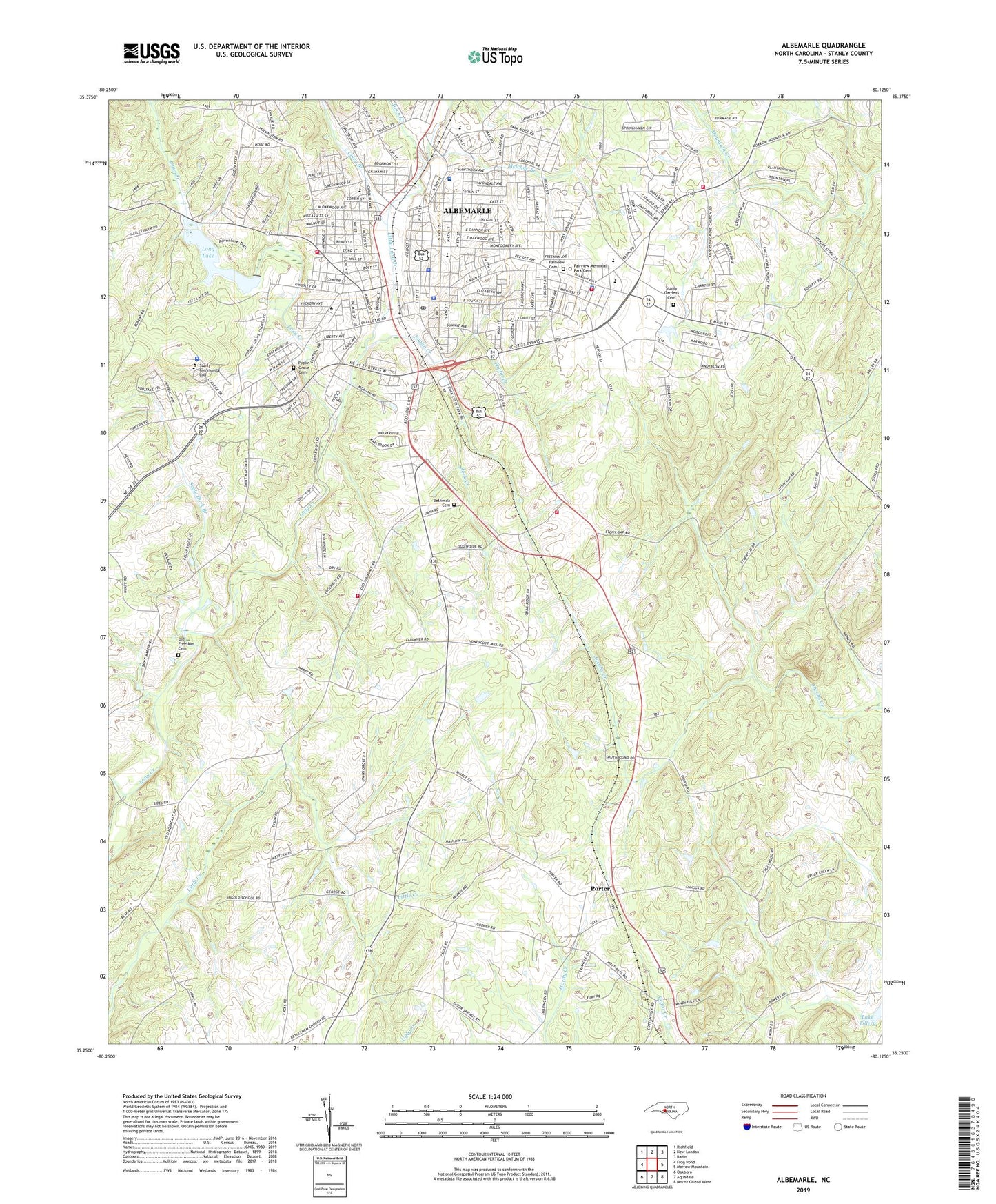Albemarle North Carolina US Topo Map Image