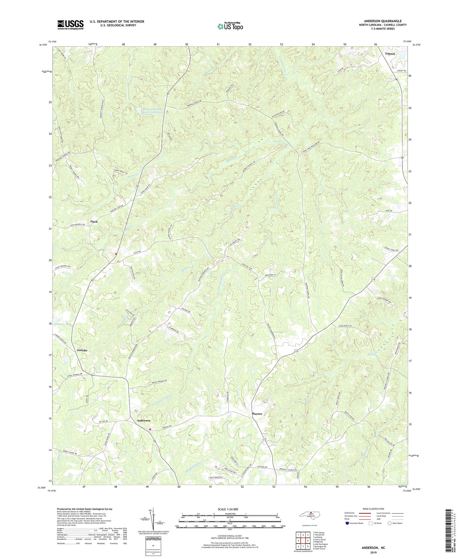Anderson North Carolina US Topo Map Image