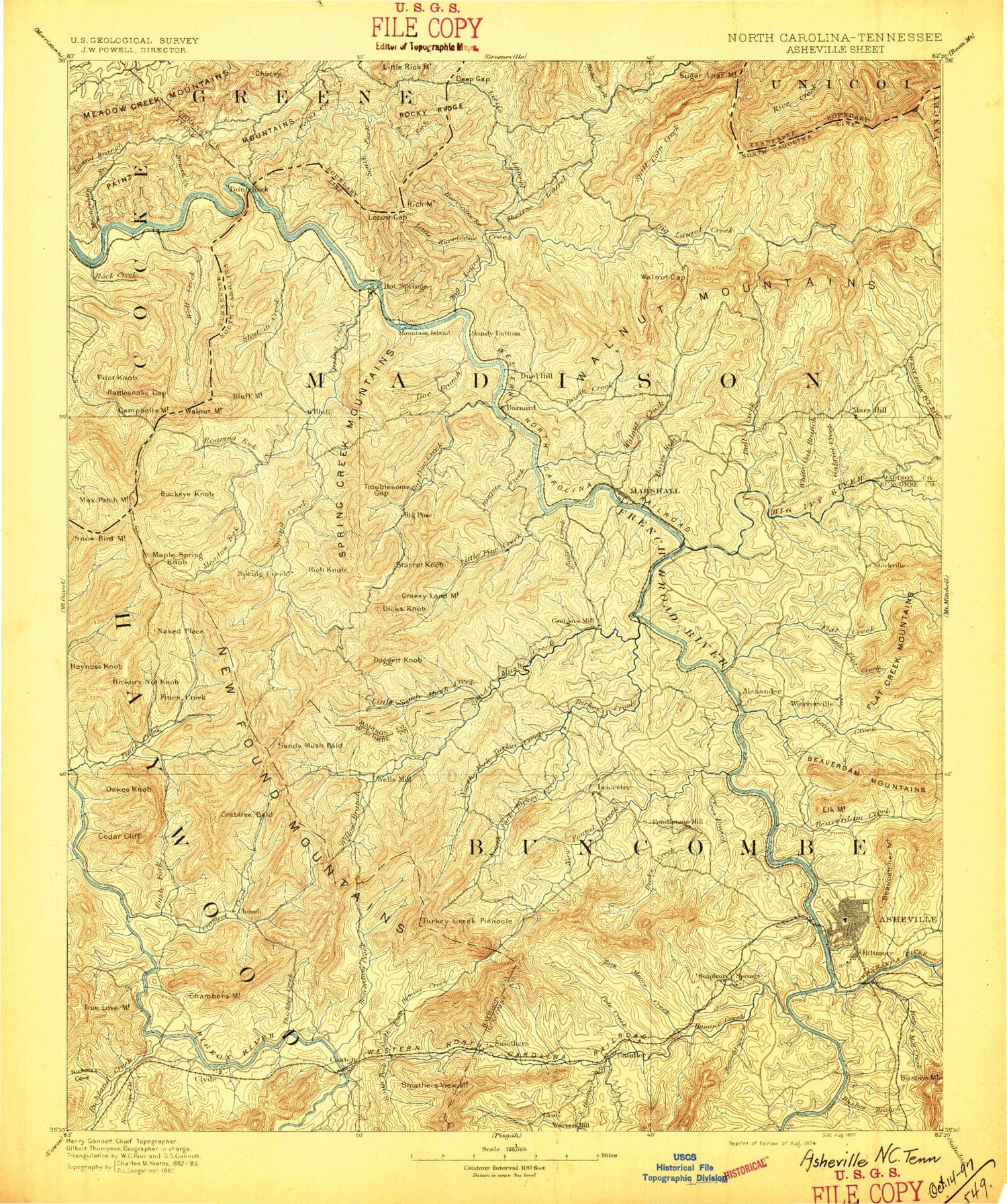 Historic 1894 Asheville North Carolina 30'x30' Topo Map Image